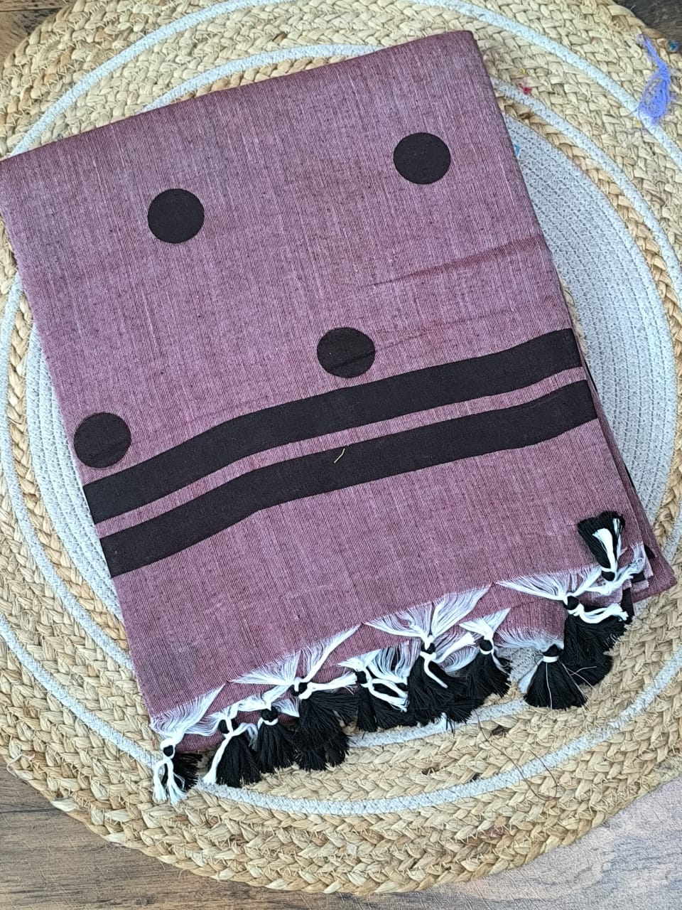 Aanchal - Saree (Unstitched) in Peach Polka in Khadi fabric