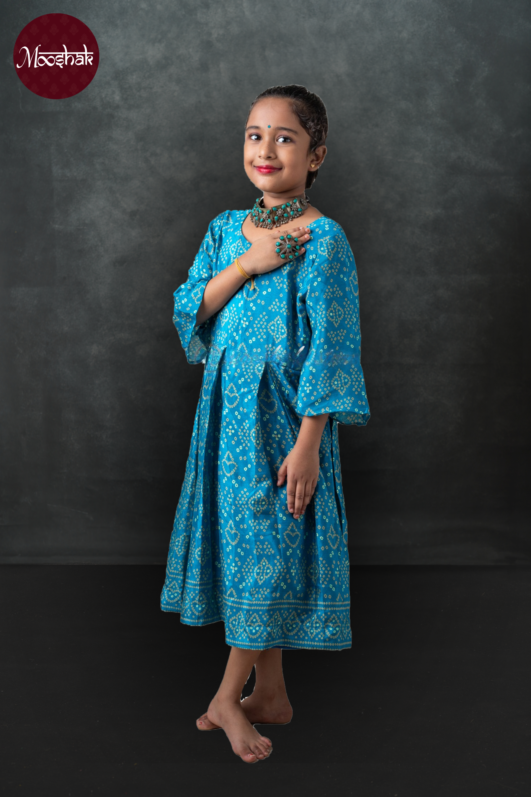 Ambika - Frock-Dress in Blue Bandhani