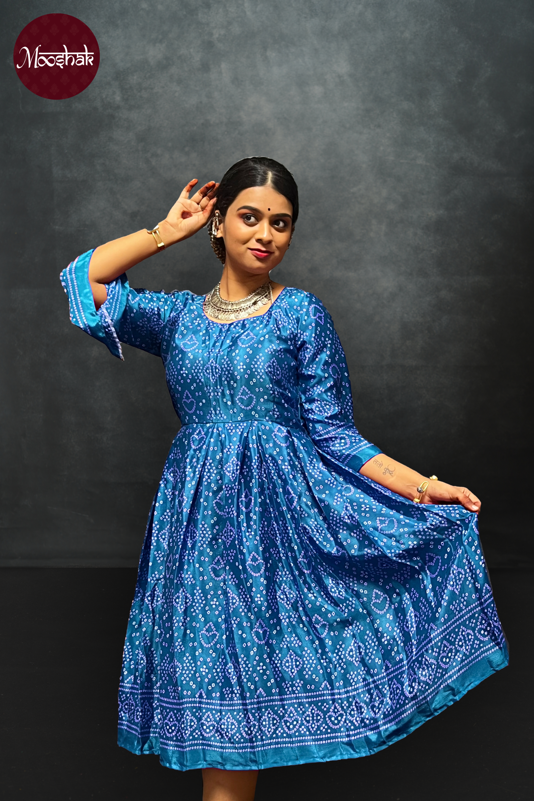 Ambika - Frock-Dress in Blue Bandhani