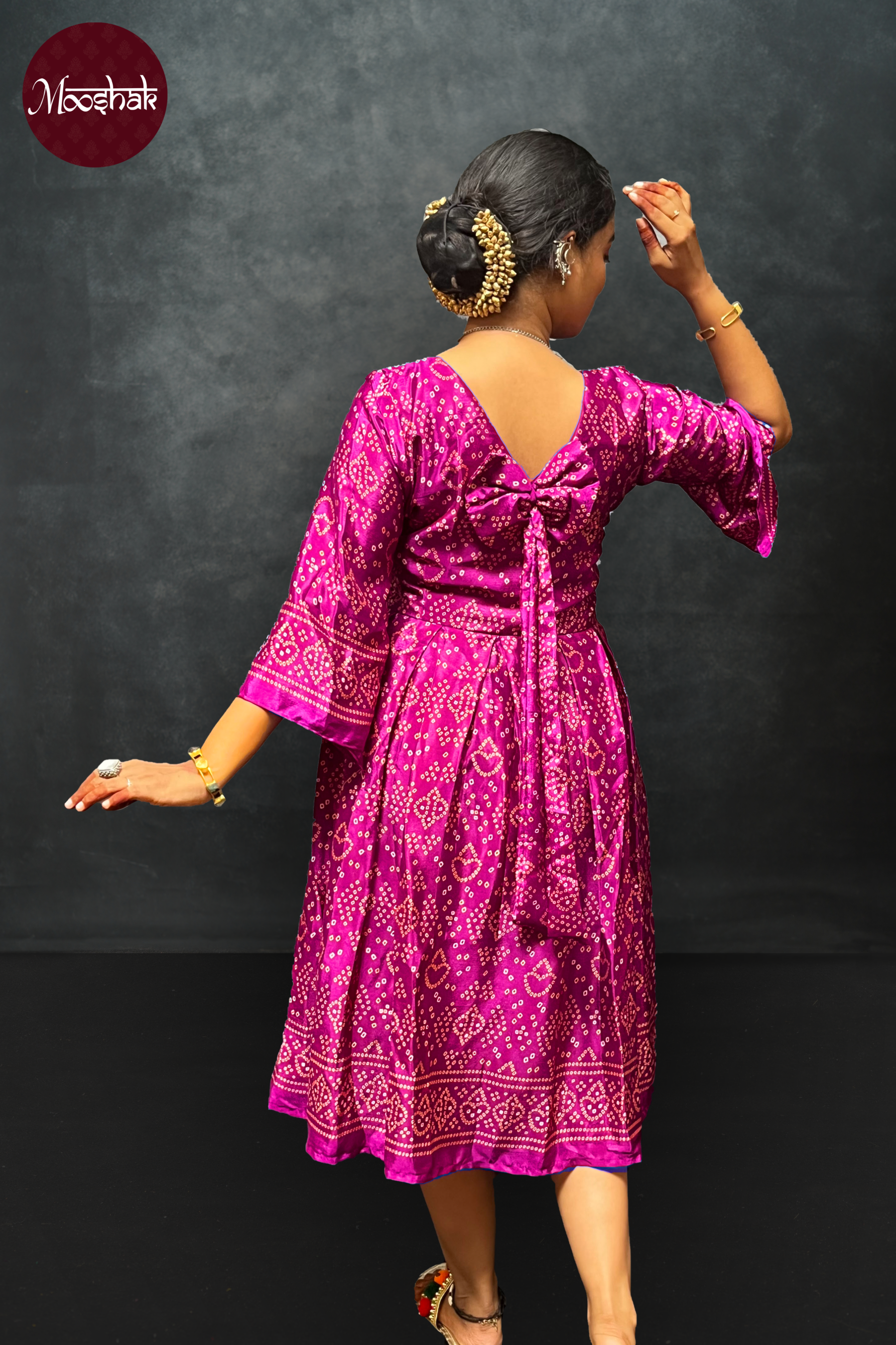 Ambika - Frock-Dress in Pink Bandhani