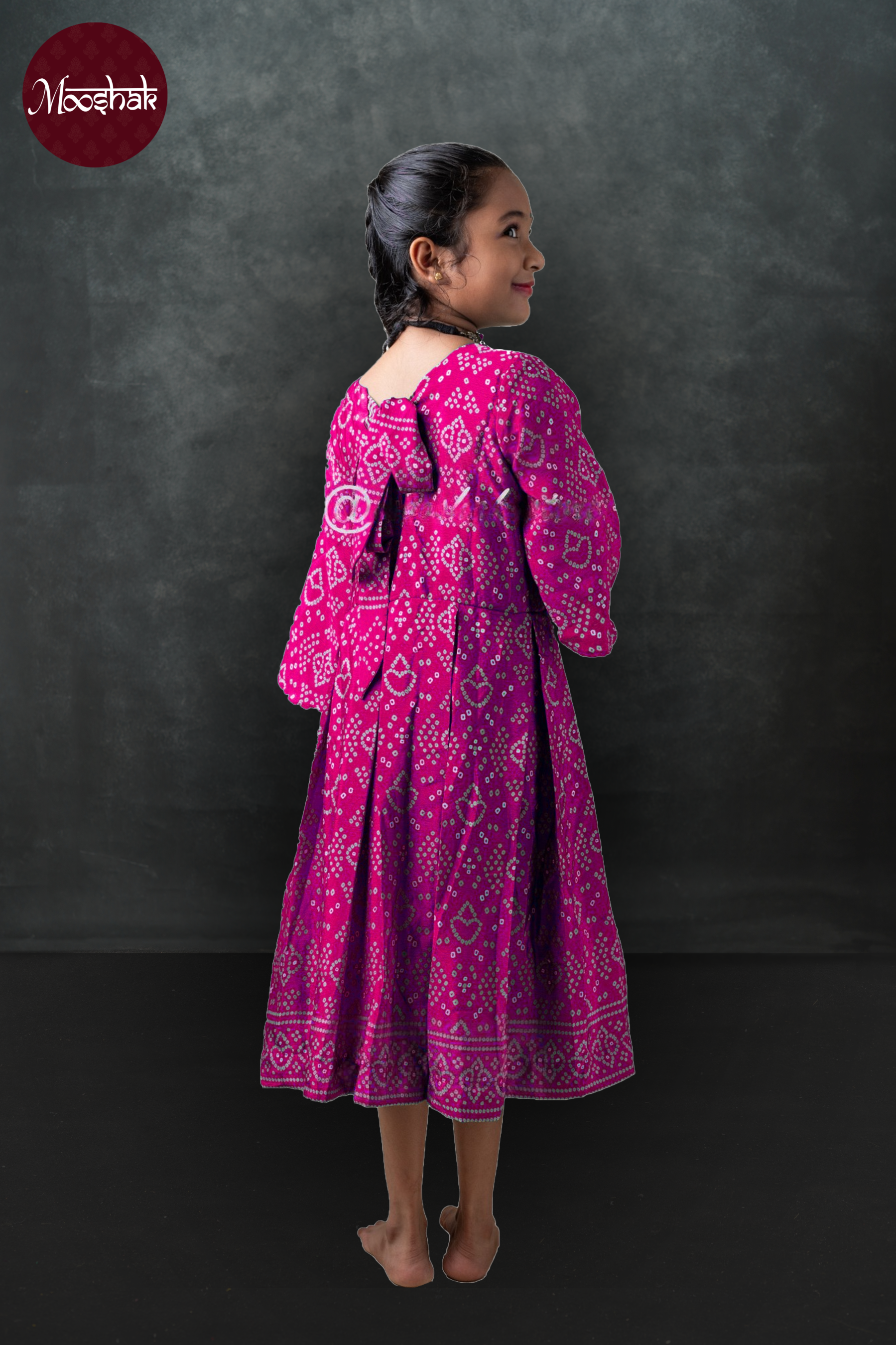 Ambika - Frock-Dress in Pink Bandhani