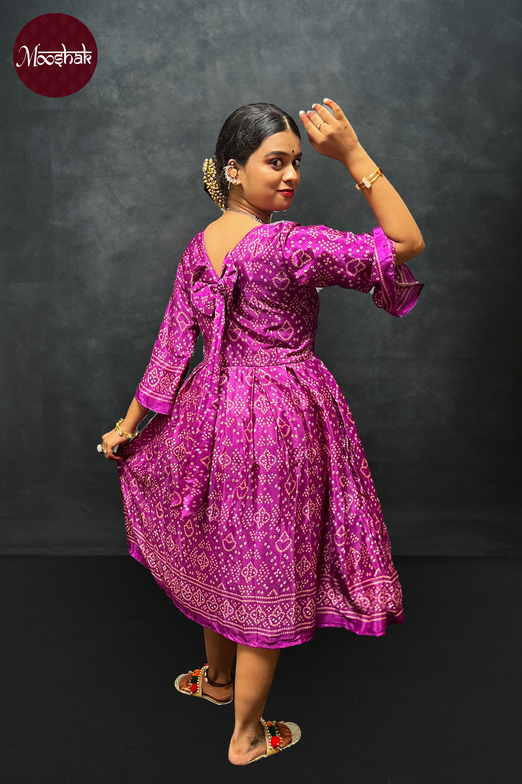 Ambika - Frock-Dress in Purple Bandhani