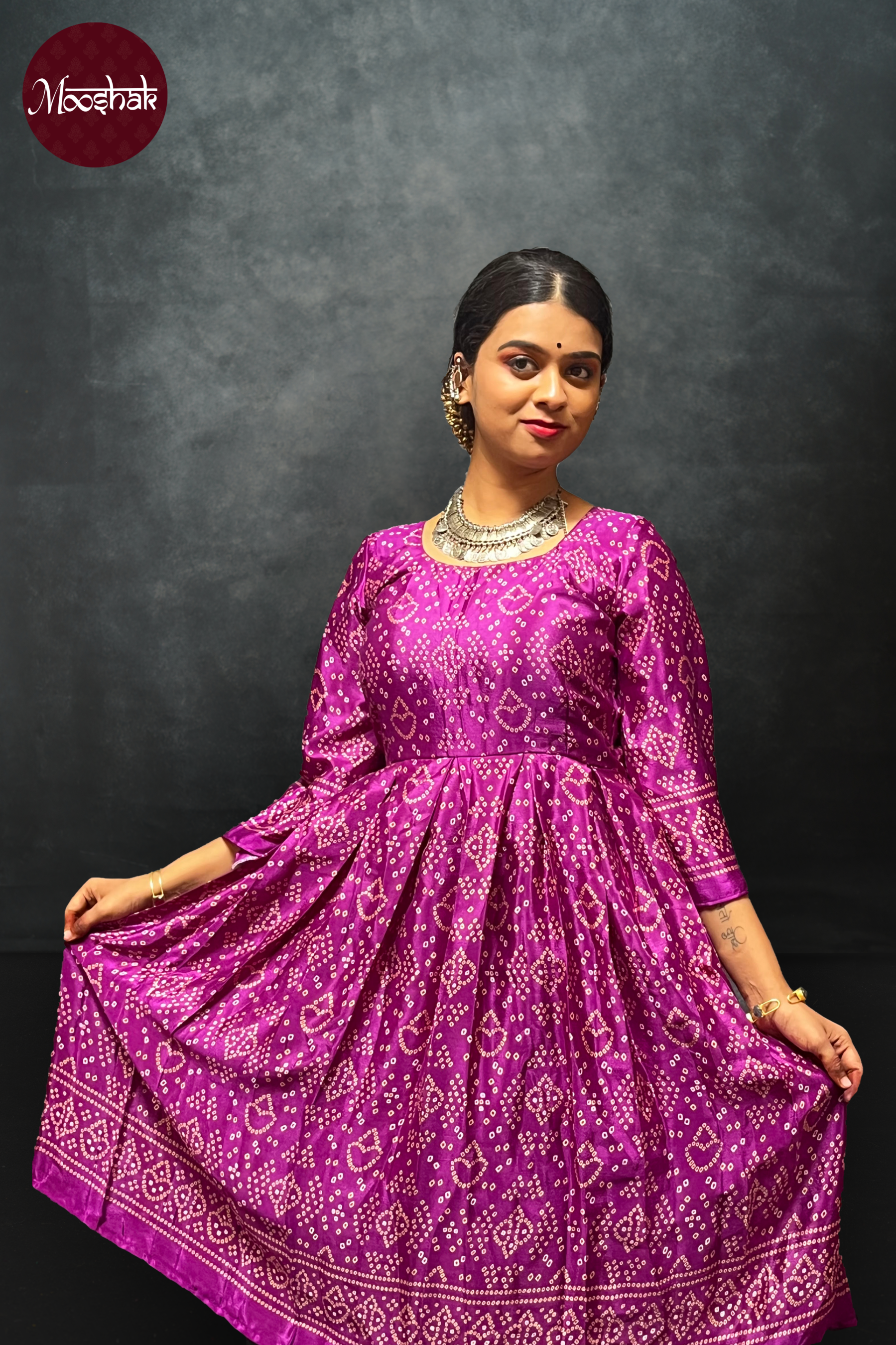 Ambika - Frock-Dress in Purple Bandhani