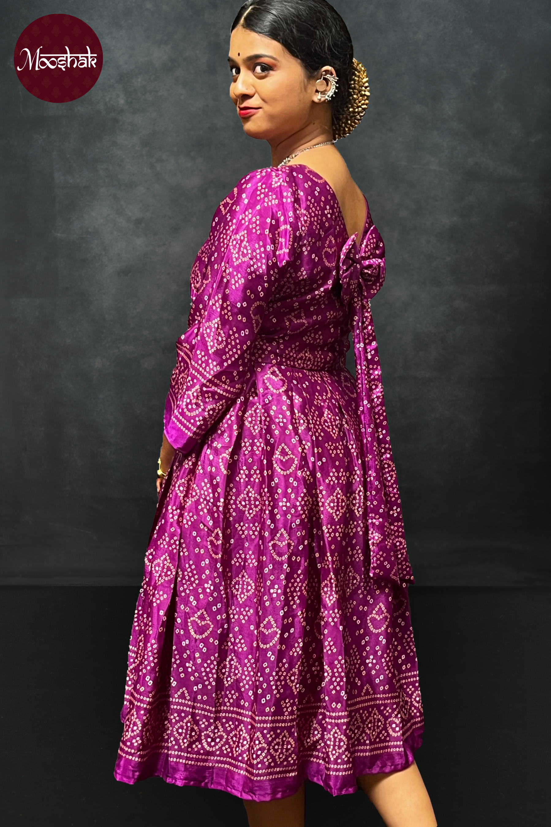 Ambika - Frock-Dress in Purple Bandhani