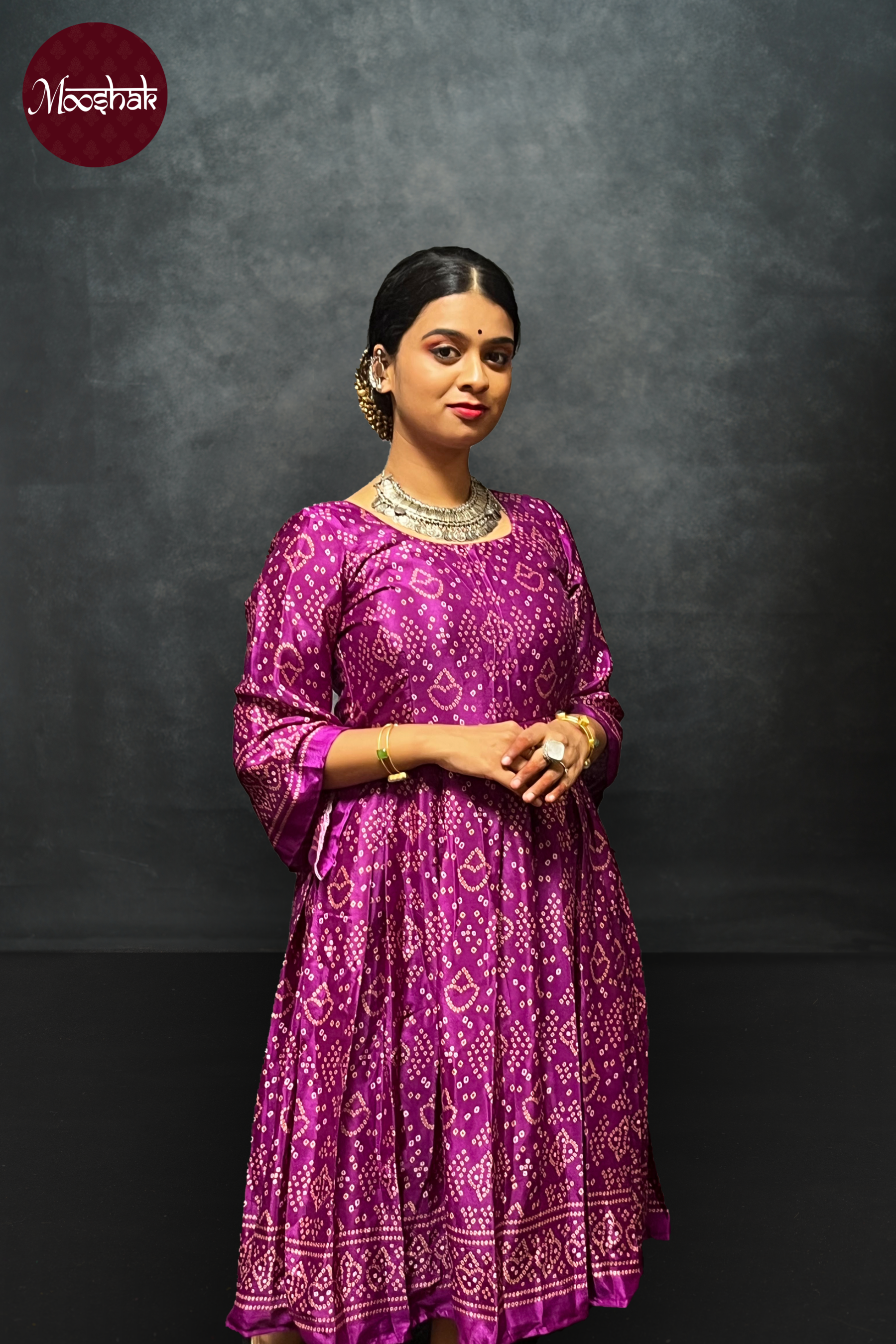 Ambika - Frock-Dress in Purple Bandhani