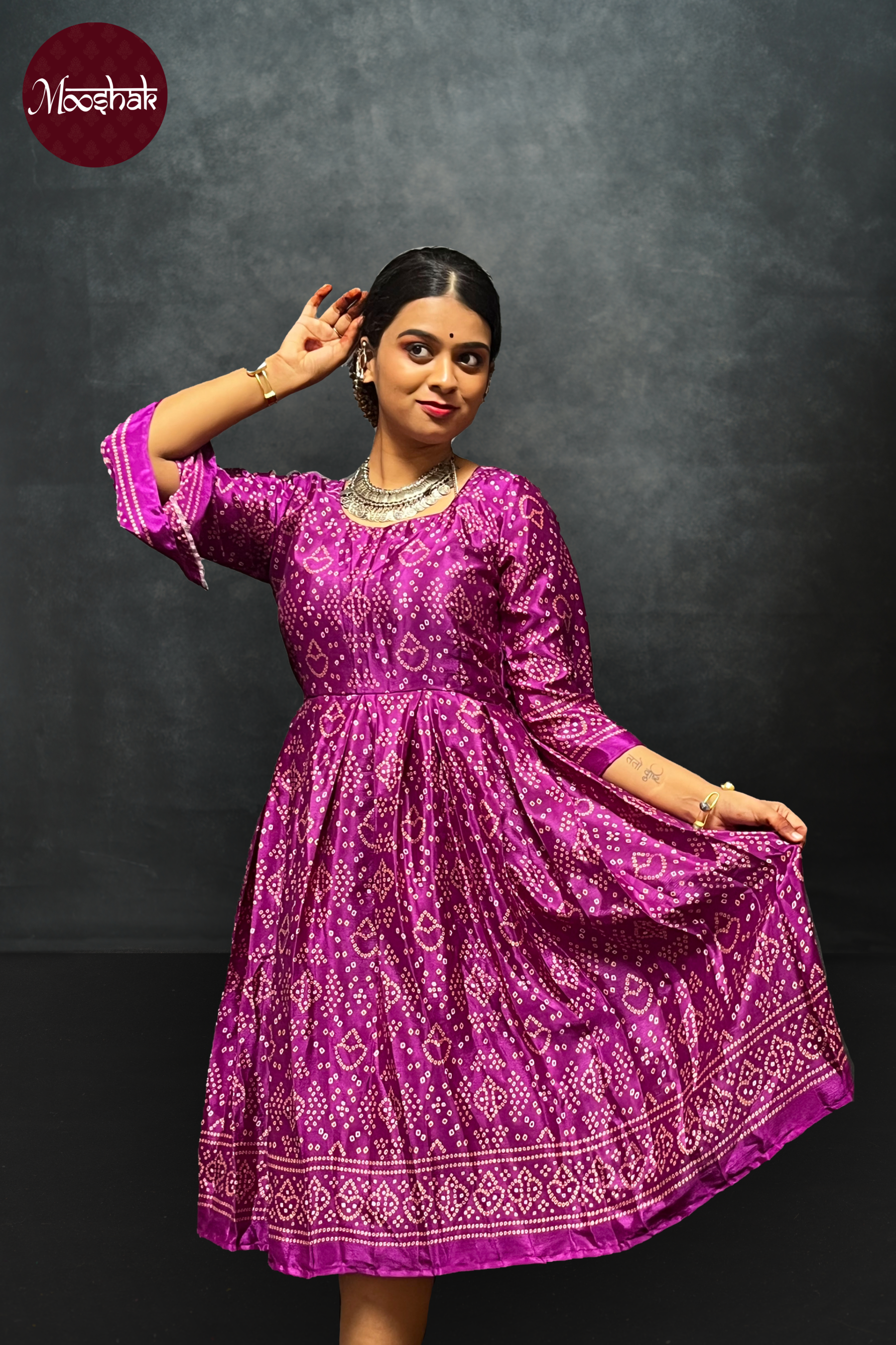 Ambika - Frock-Dress in Purple Bandhani