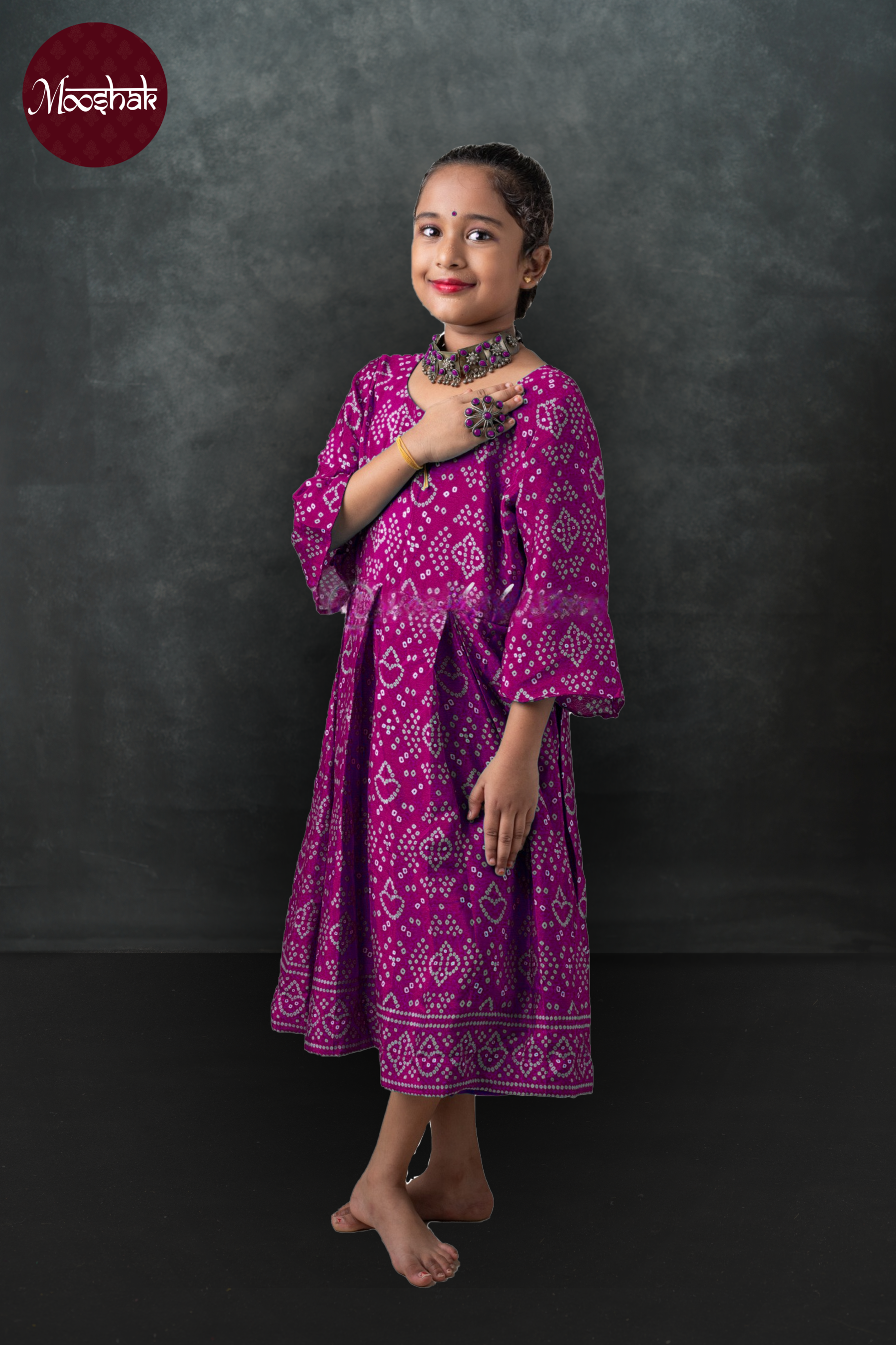 Ambika - Frock-Dress in Purple Bandhani