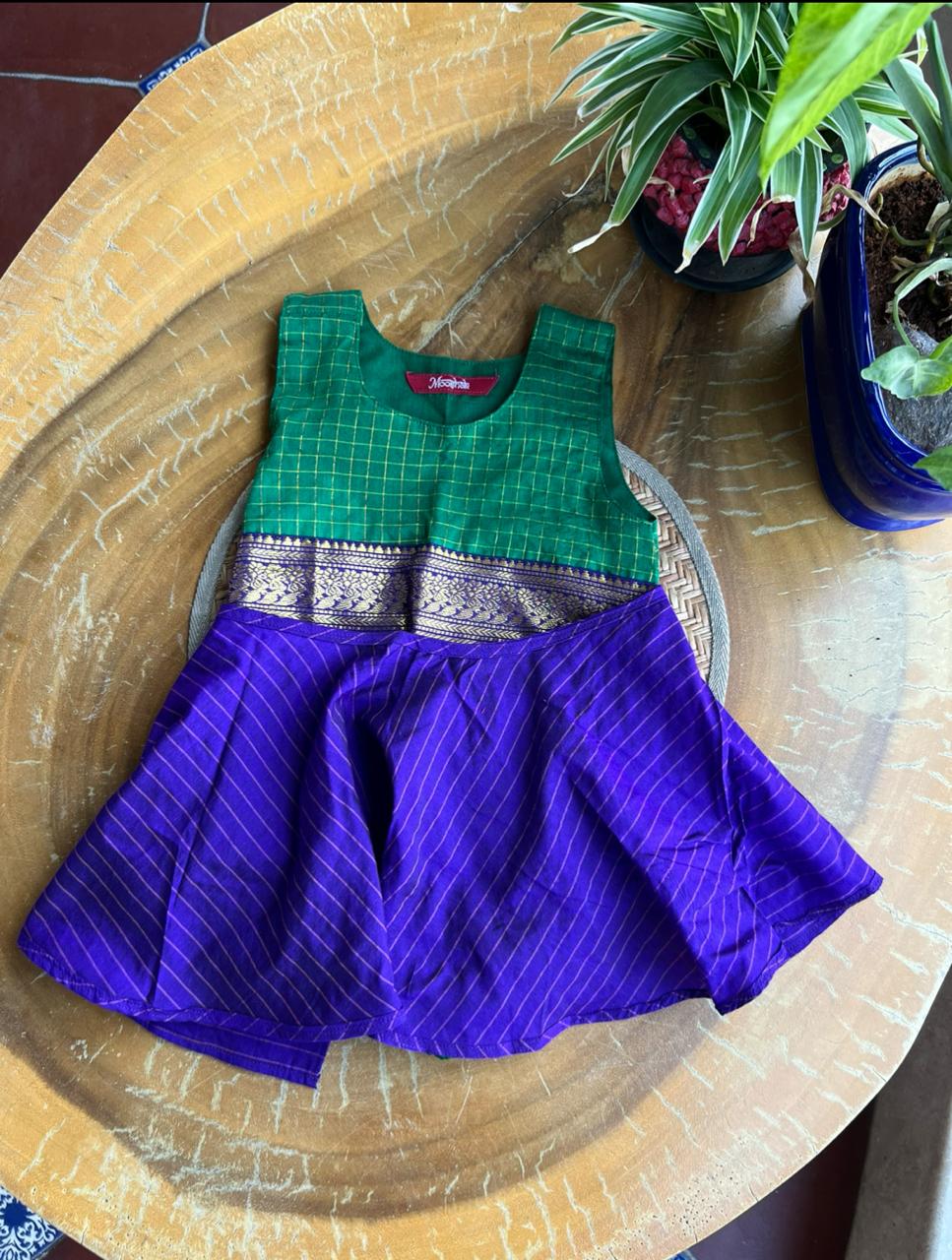 Onesie Rompers in Dark green checks with blue border