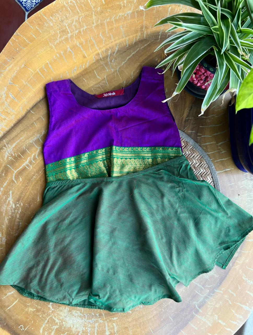 Onesie Rompers in Dual shade of purple with green zari