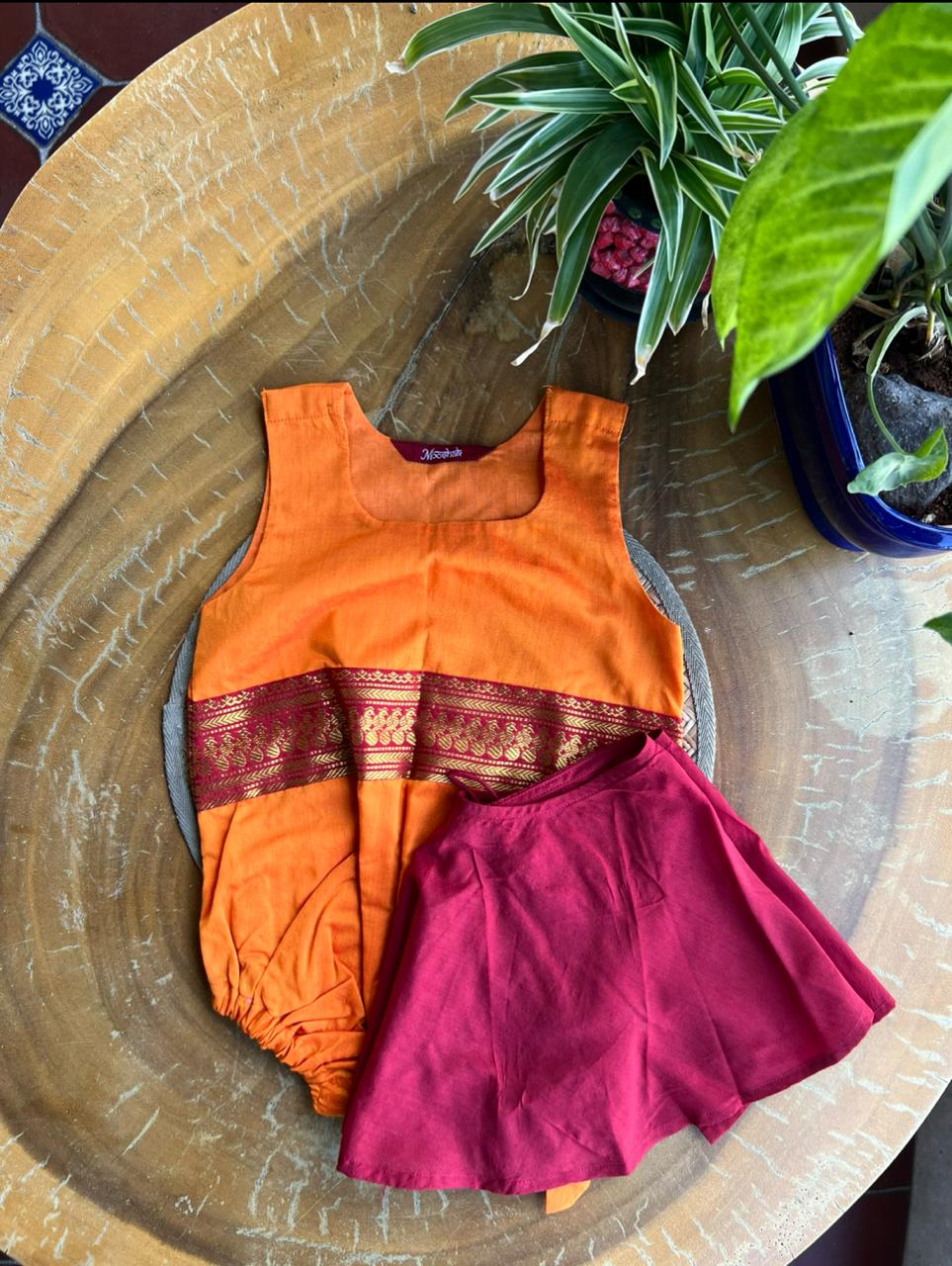 Rompers in Orange with red zari border