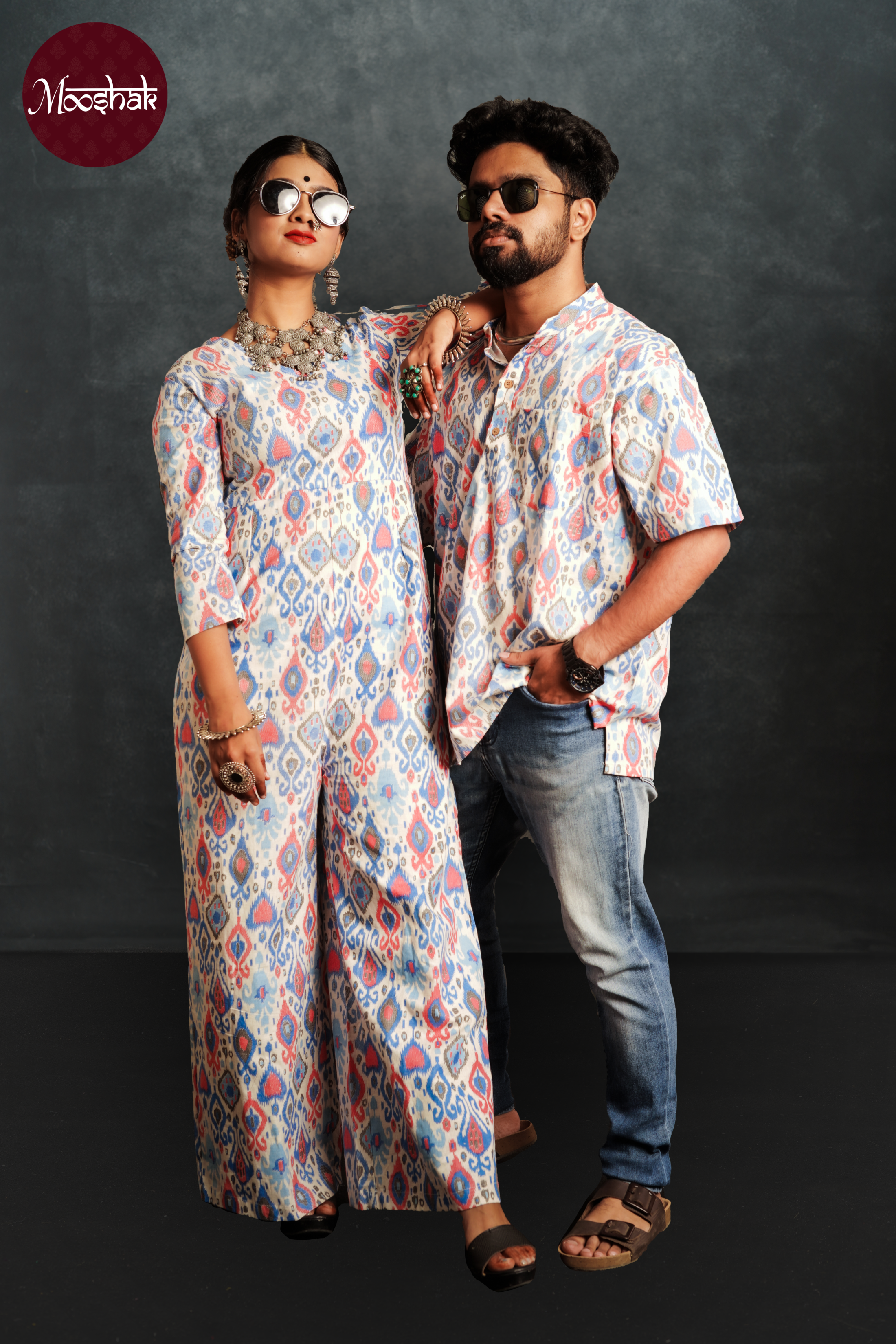 Anokhi - Jumpsuit in Blue-pink Patola print