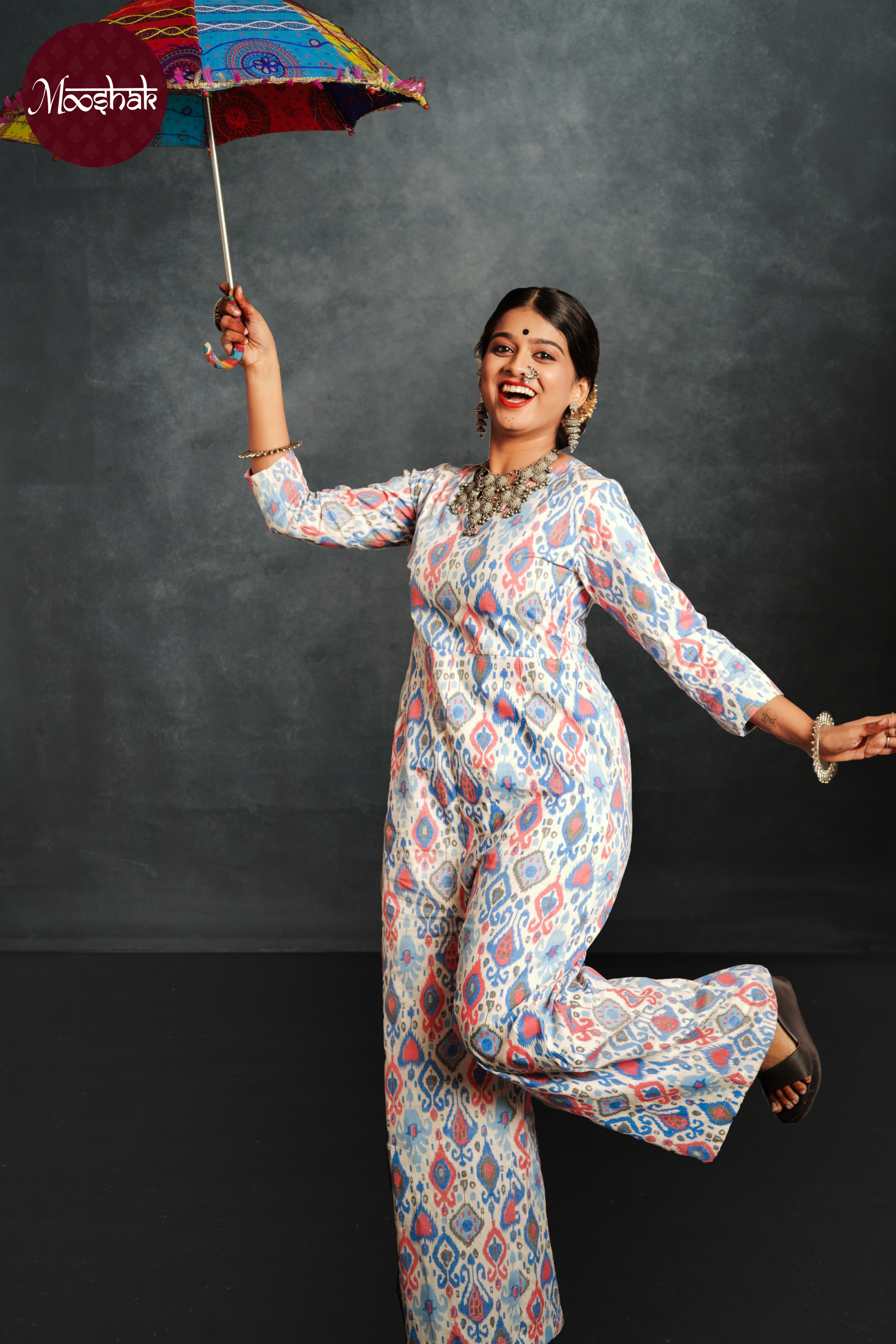 Anokhi - Jumpsuit in Blue-pink Patola print