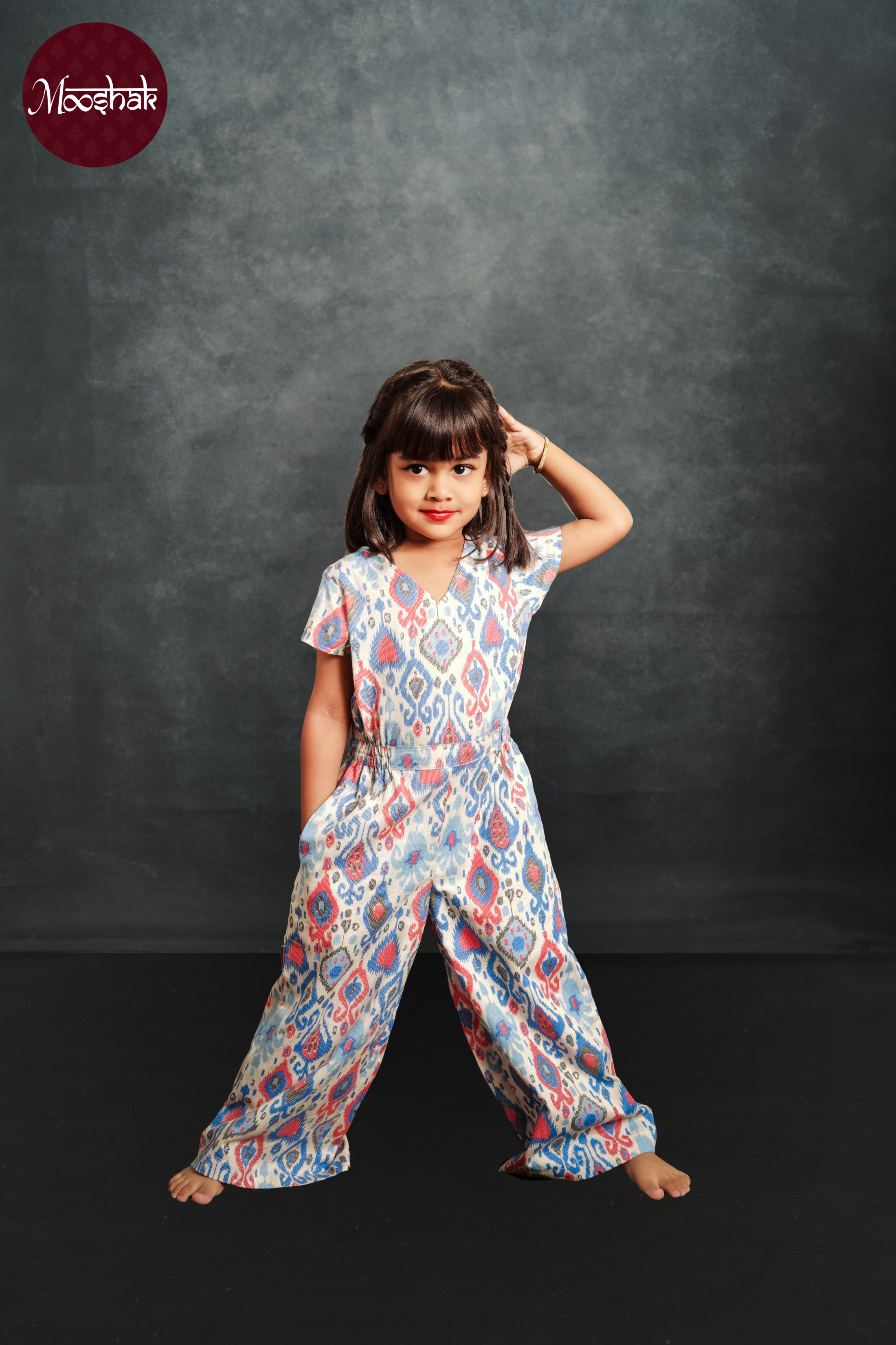 Anokhi - Jumpsuit in Blue-pink Patola print