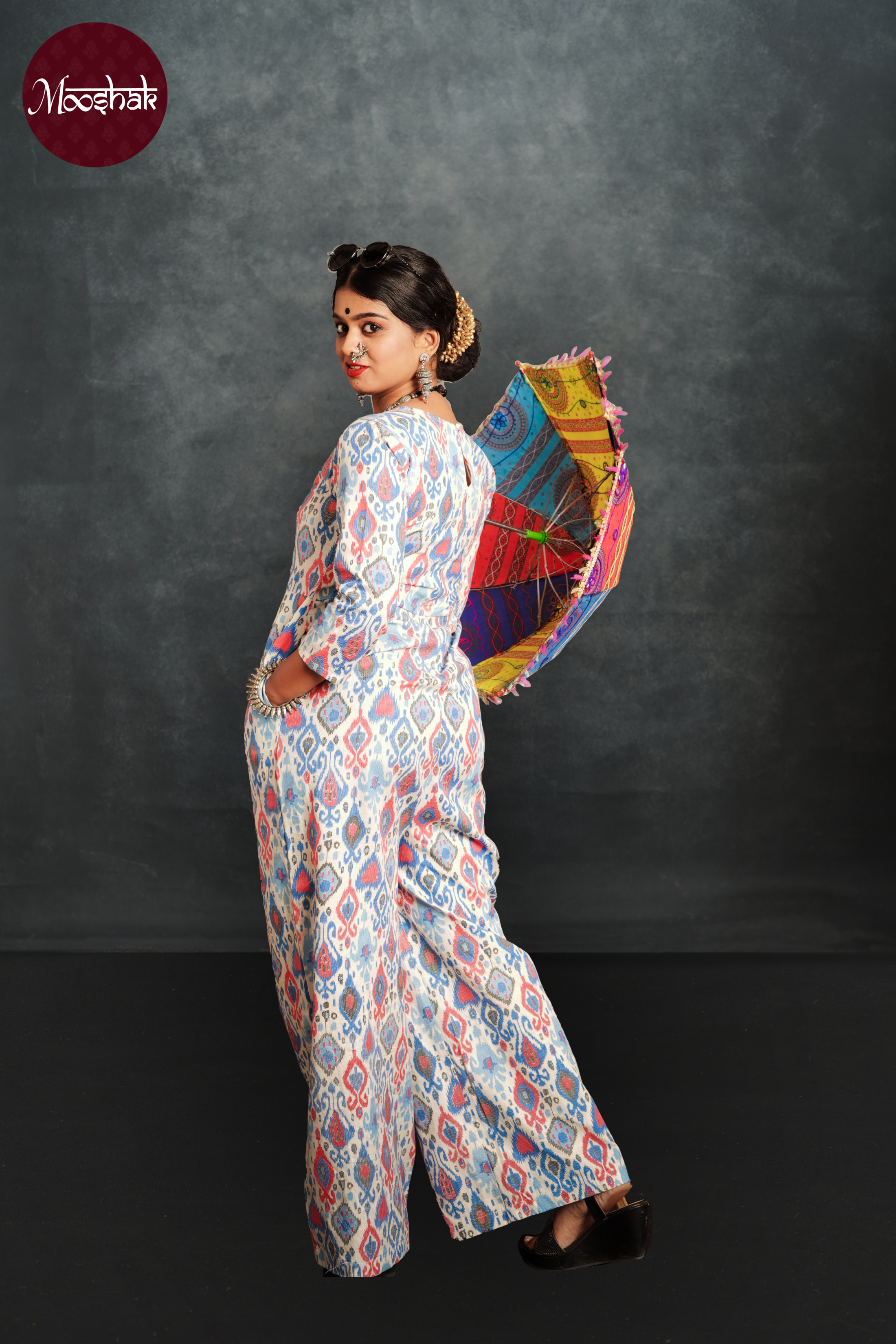 Anokhi - Jumpsuit in Blue-pink Patola print