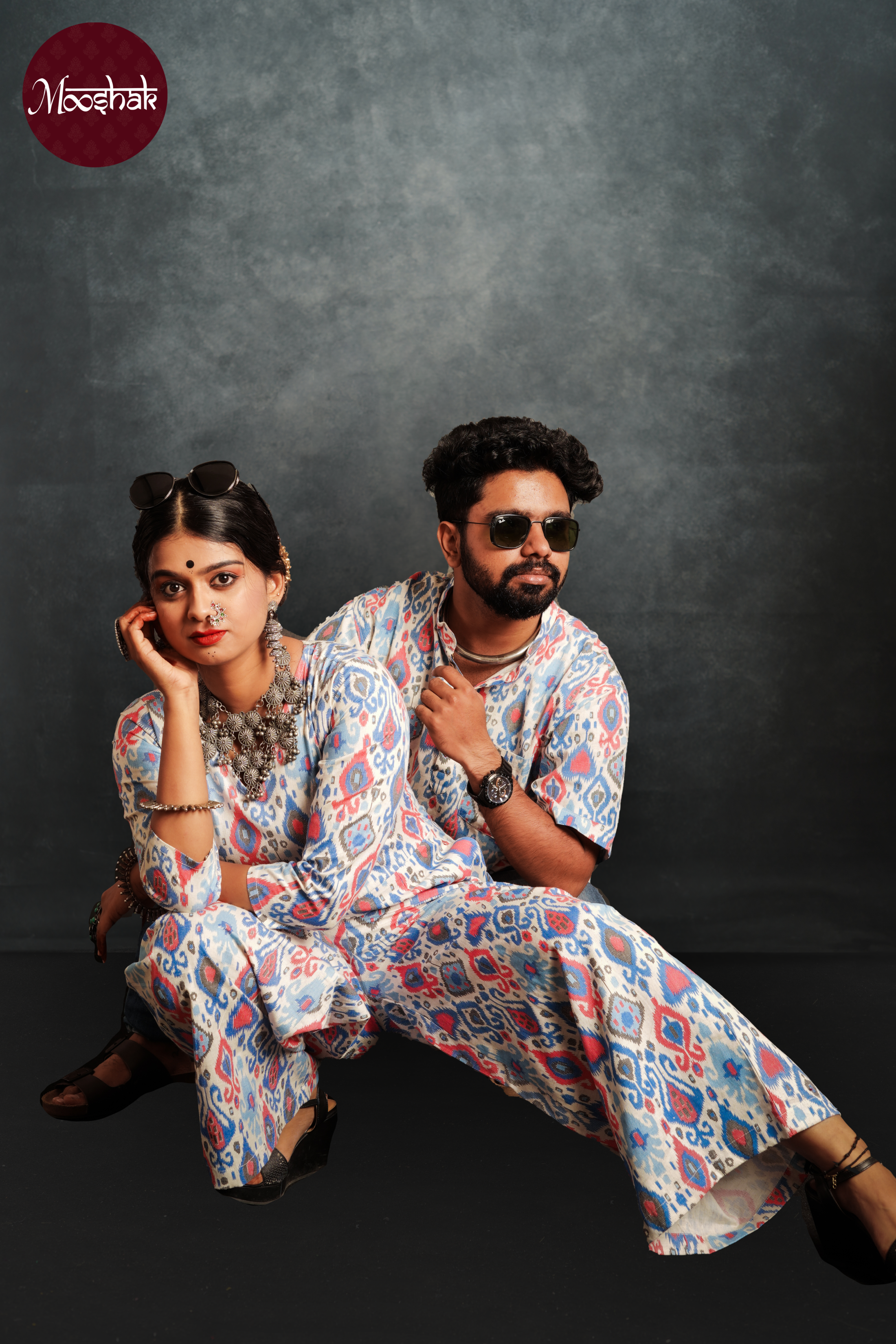 Anokhi - Jumpsuit in Blue-pink Patola print