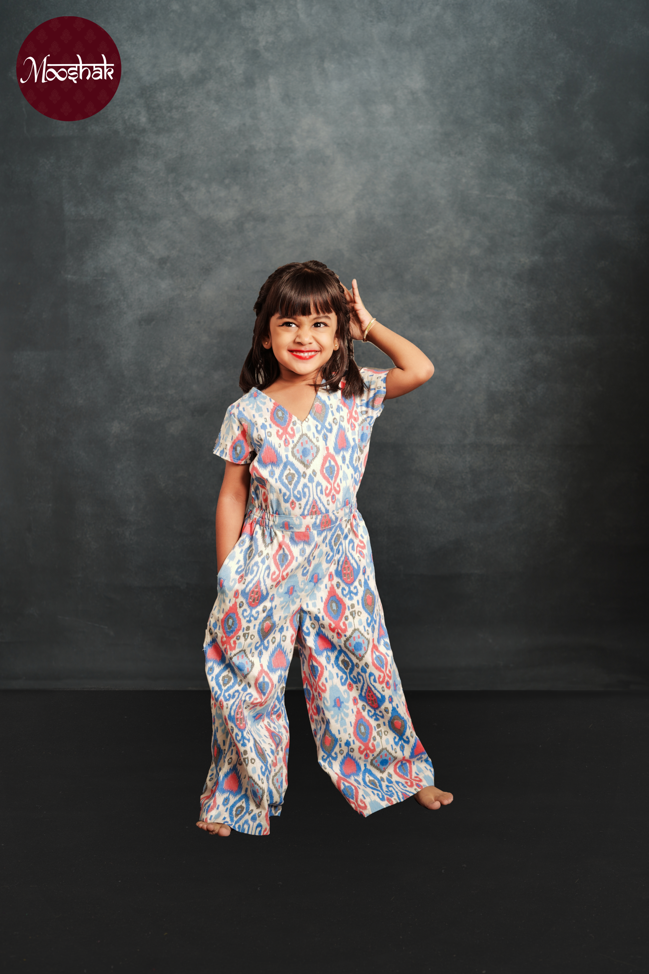 Anokhi - Jumpsuit in Blue-pink Patola print