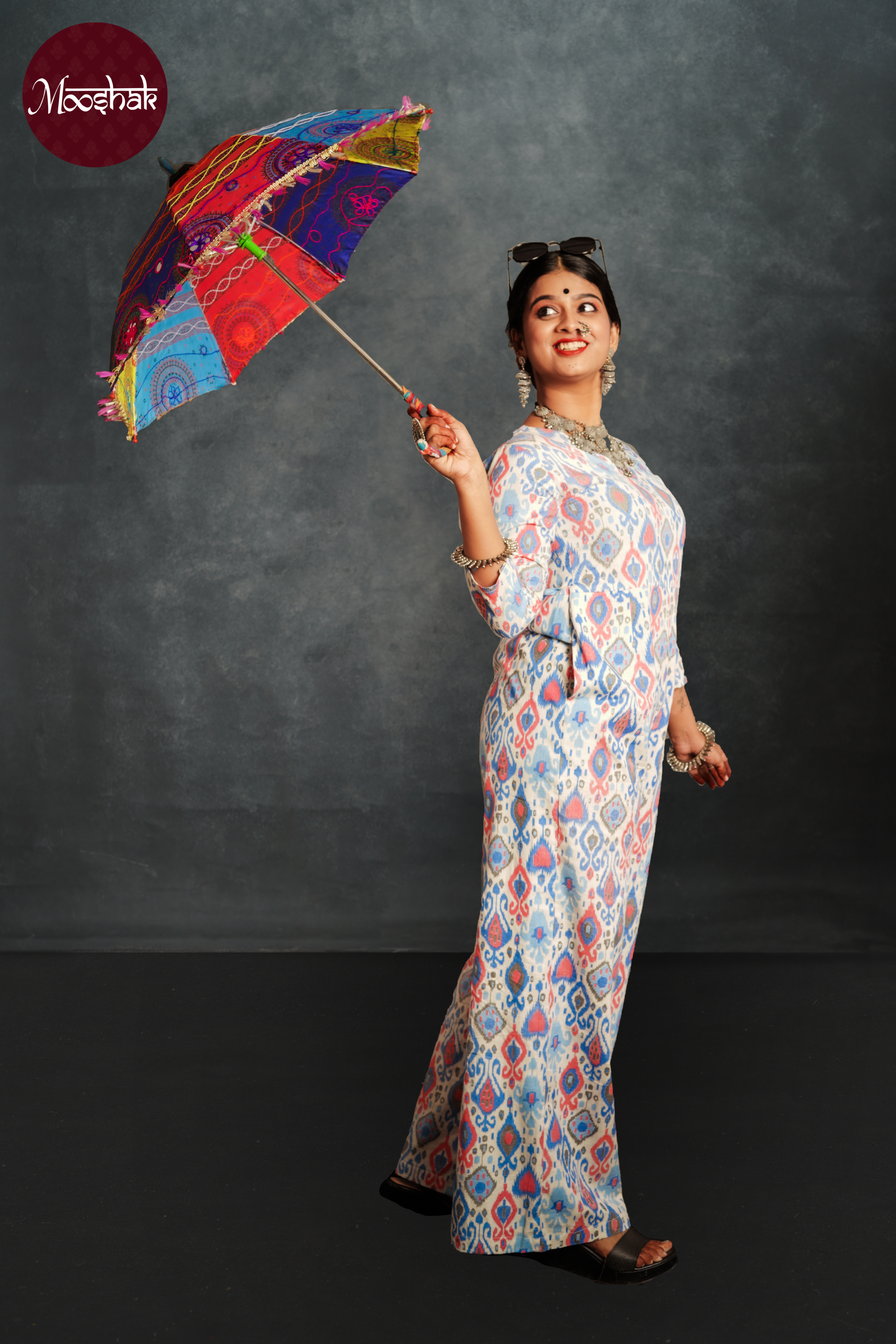 Anokhi - Jumpsuit in Blue-pink Patola print