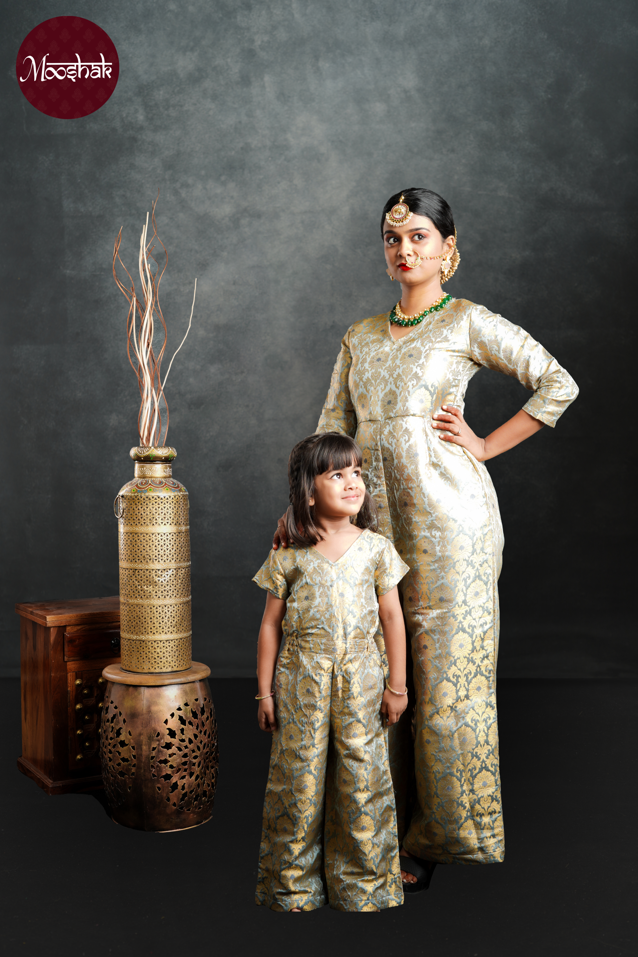 Anokhi - Jumpsuit in Pastel Grey with gold zari work