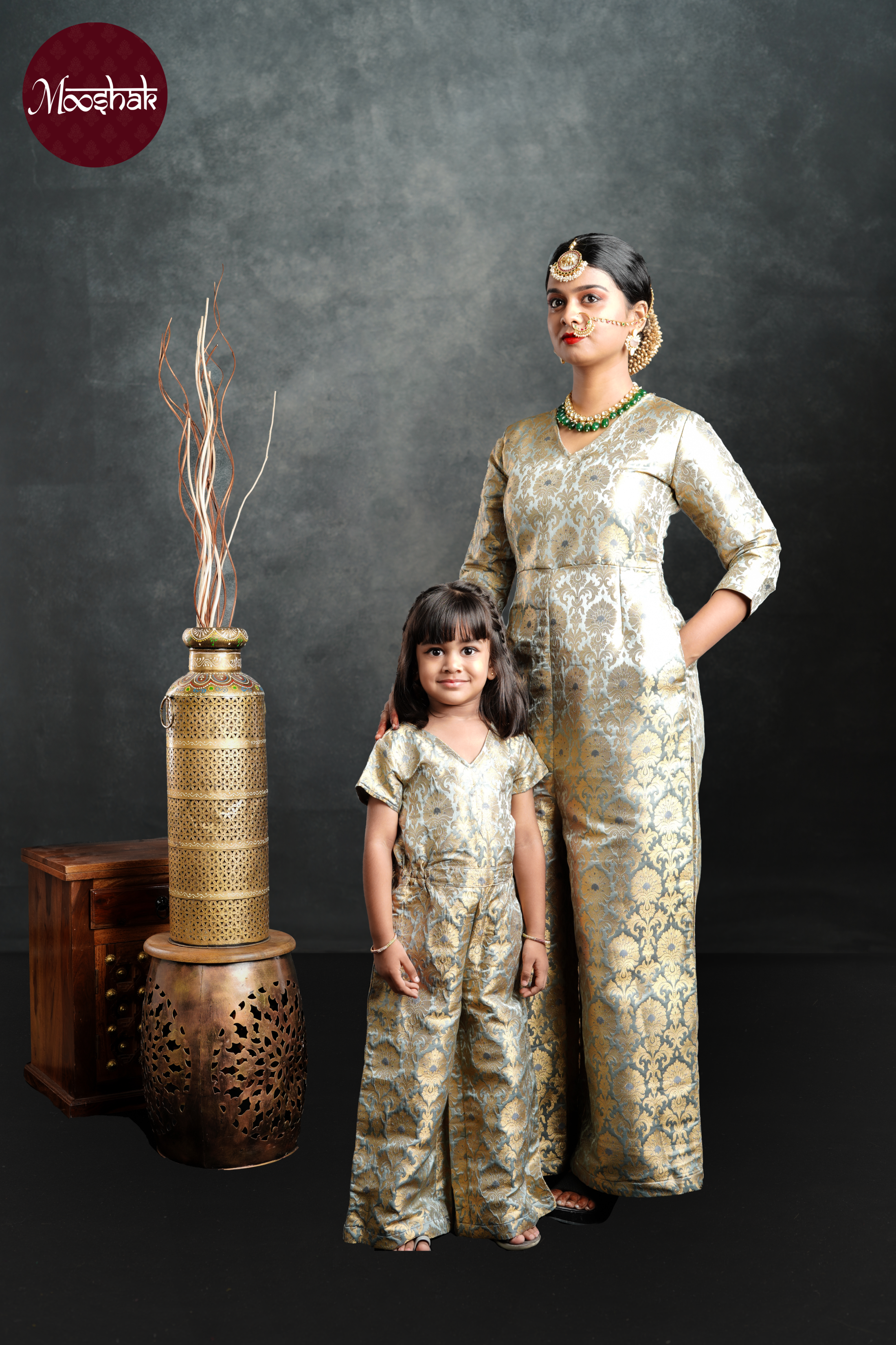 Anokhi - Jumpsuit in Pastel Grey with gold zari work