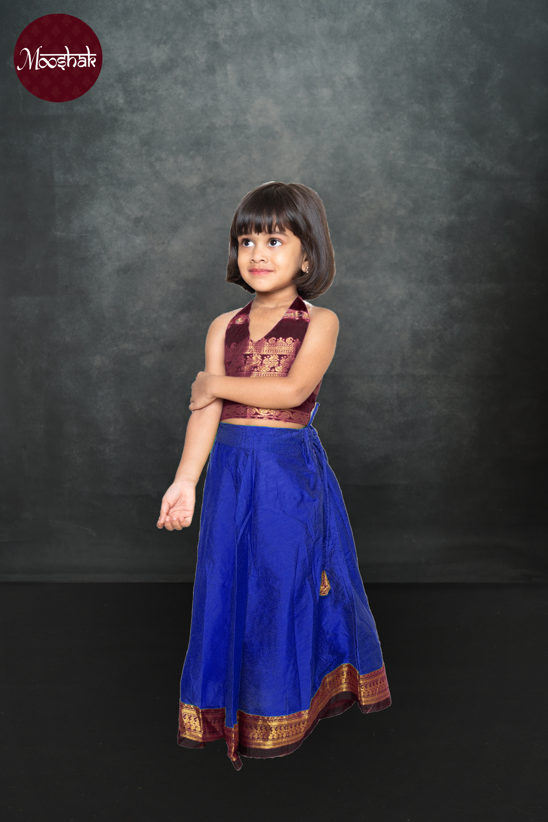 Avani - Skirt and Top in Blue with green zari