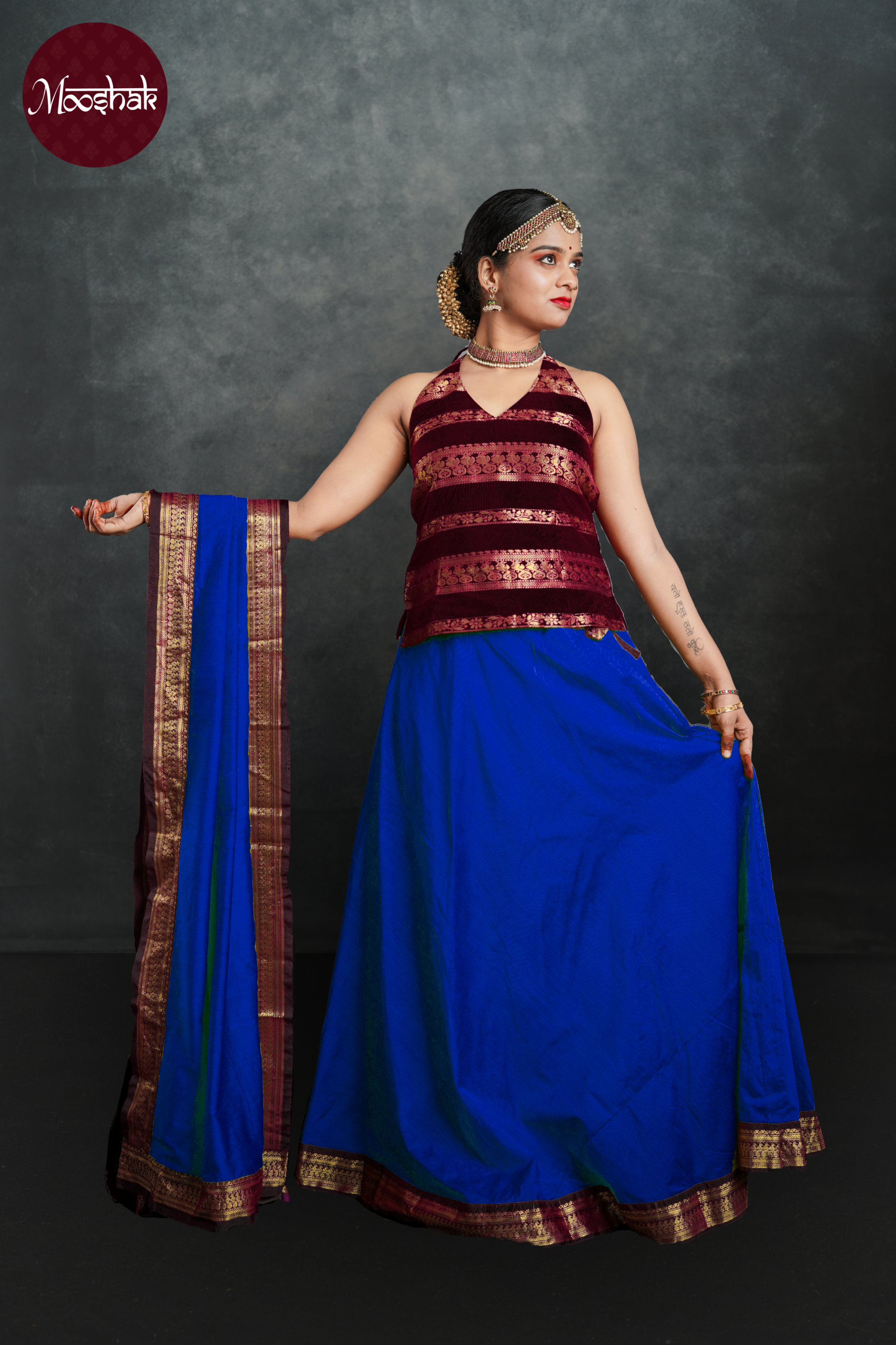 Avani - Skirt and Top in Blue with green zari