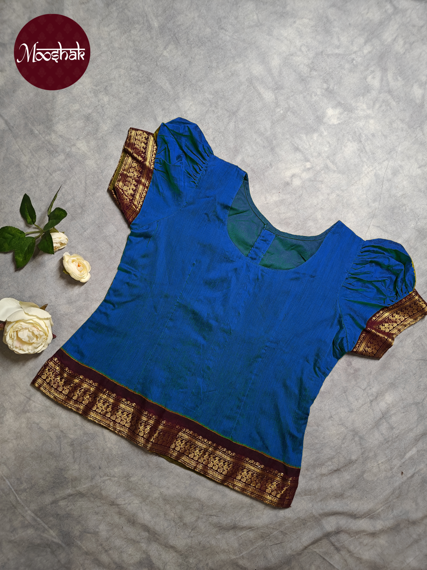 Avani - Skirt and Top in Blue with green zari