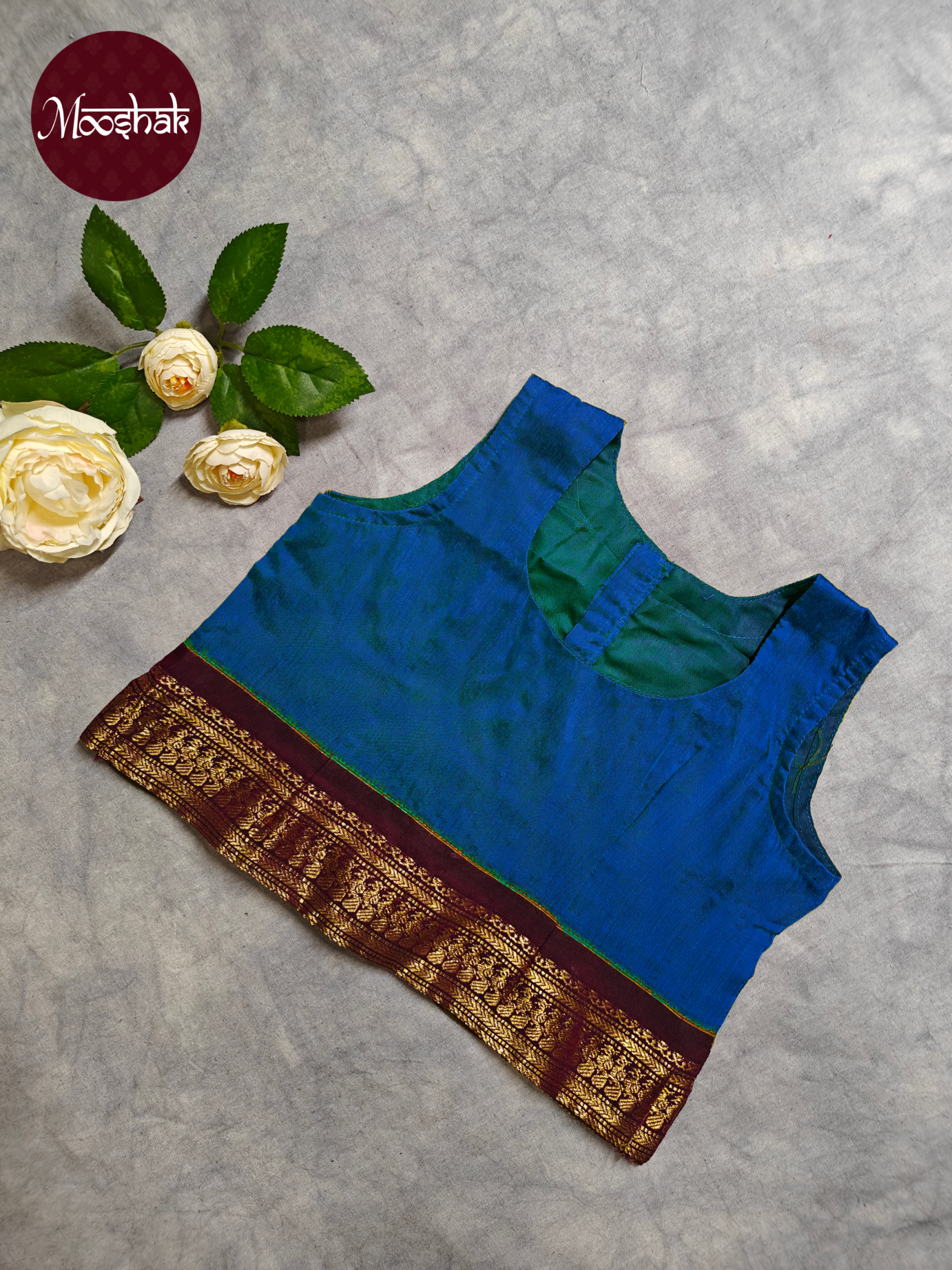 Avani - Skirt and Top in Blue with green zari