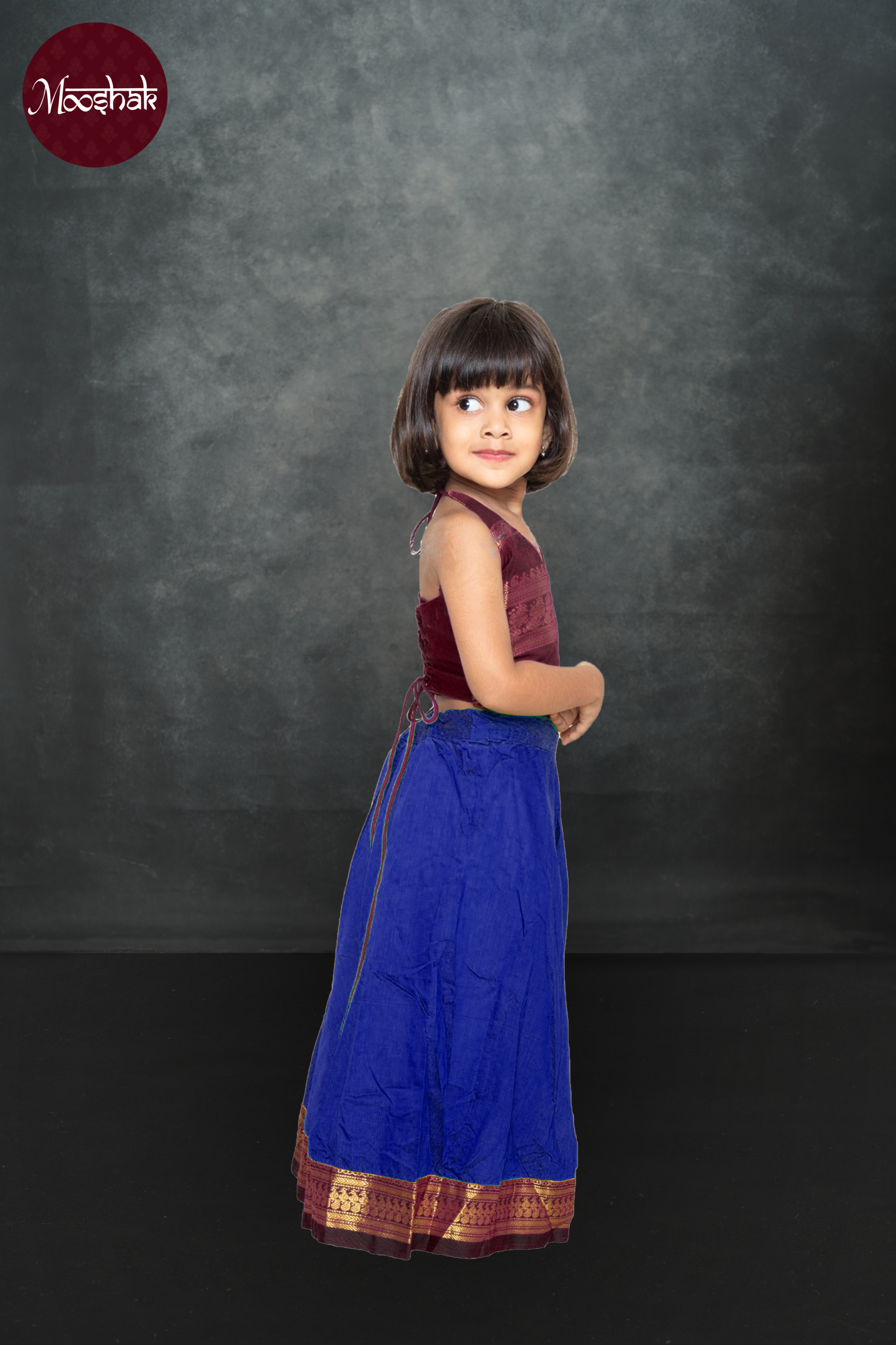 Avani - Skirt and Top in Blue with green zari