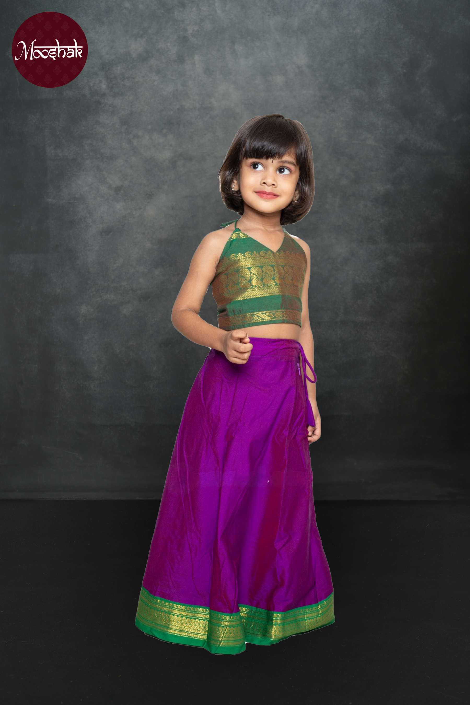 Avani - Skirt and Top in Dual shade of purple with green zari