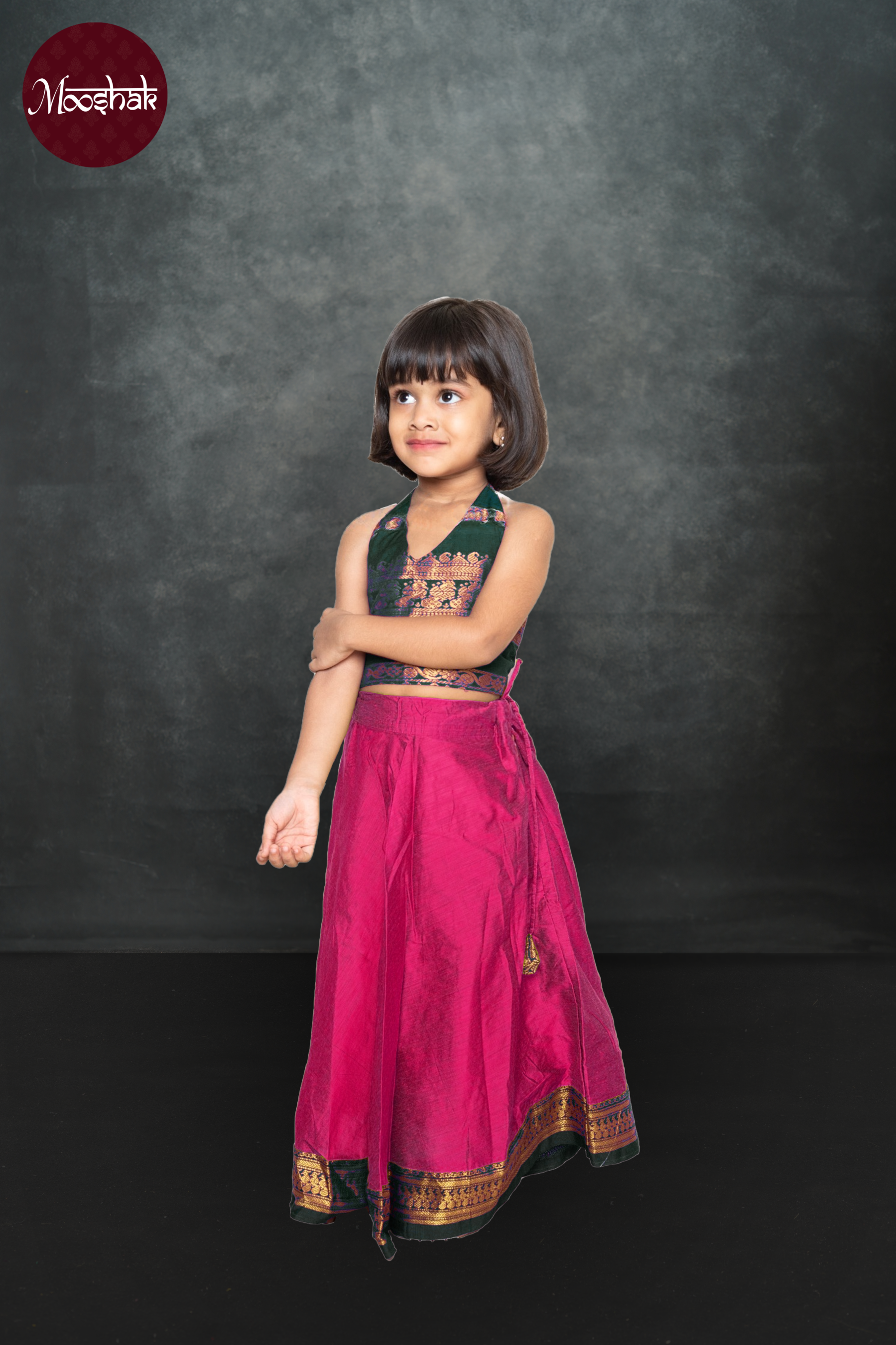 Avani - Skirt and Top in Pink with green zari