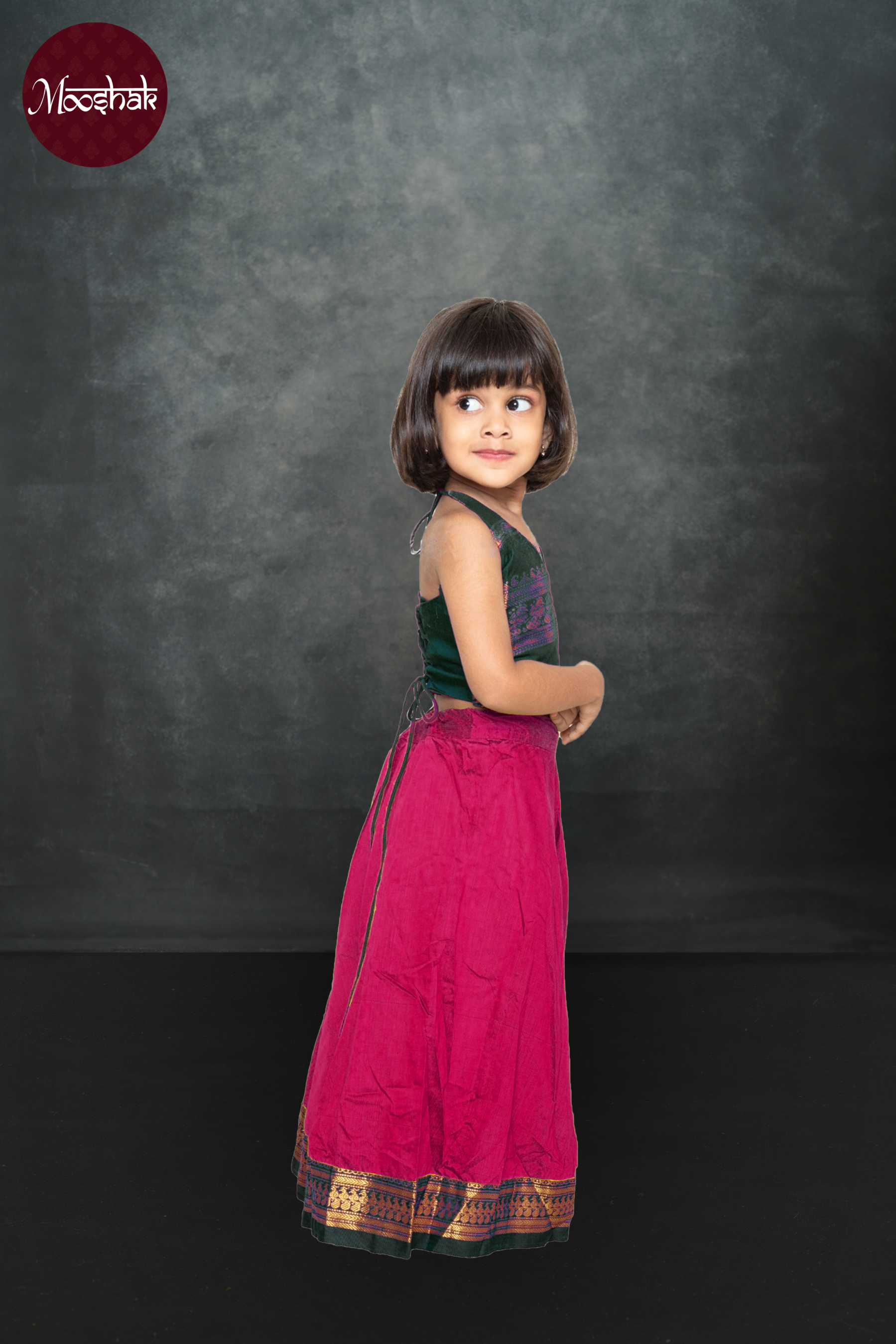 Avani - Skirt and Top in Pink with green zari