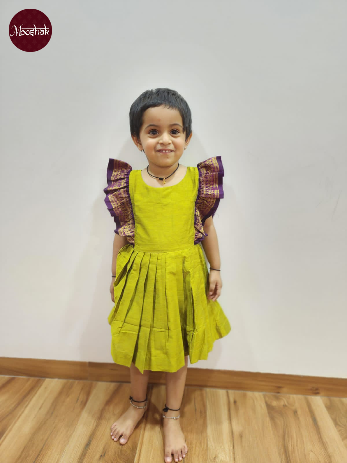 Butterfly Wings - Frock in Green with purple zari