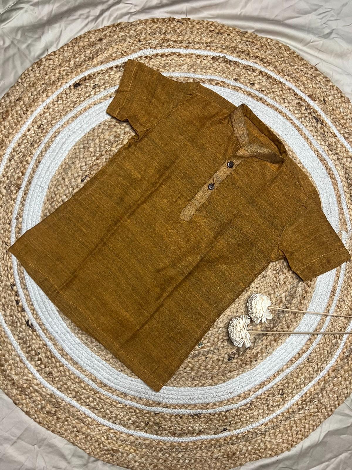 Prithvi - Classic Short Kurta in Brown Khadi fabric