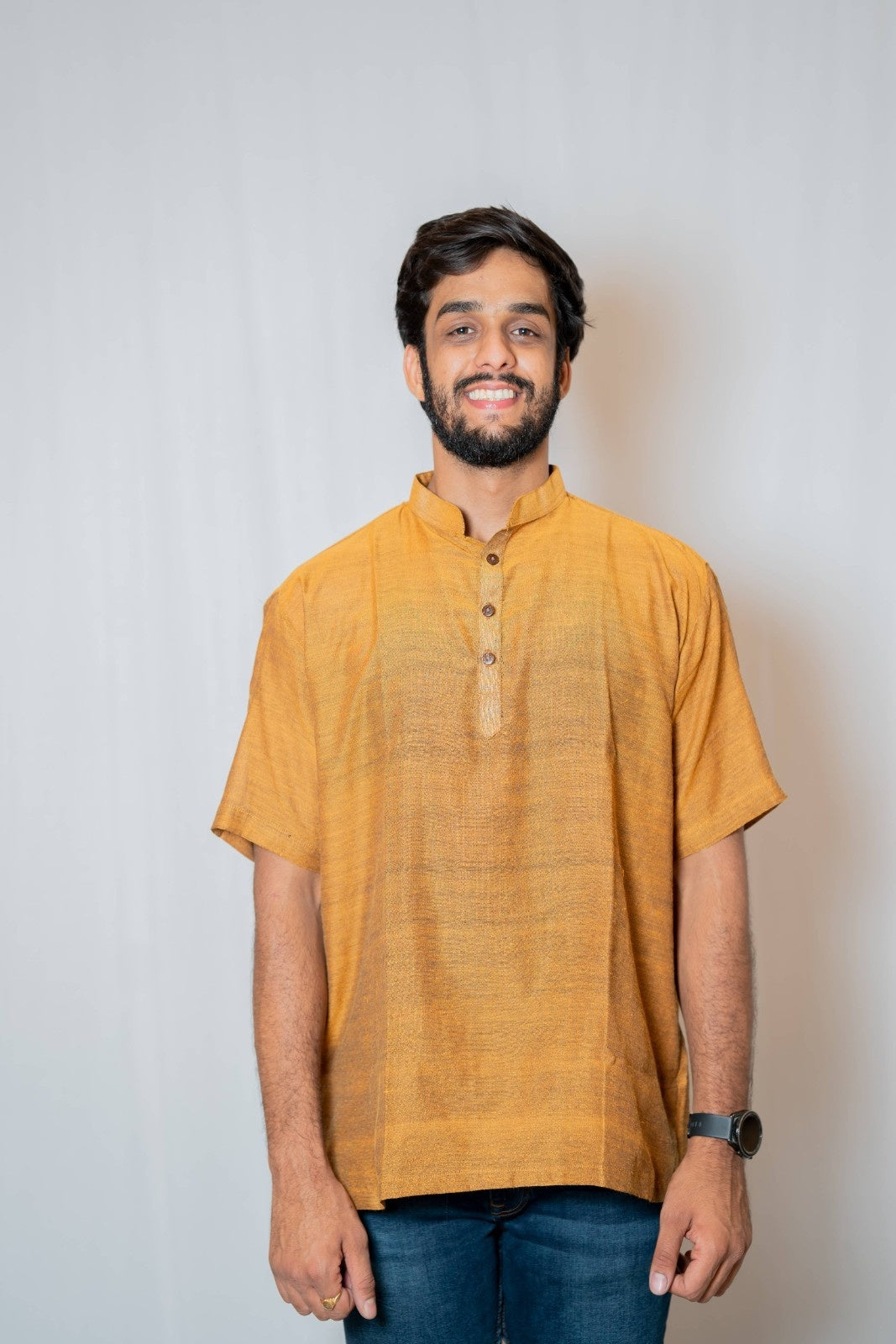 Prithvi - Classic Short Kurta in Brown Khadi fabric