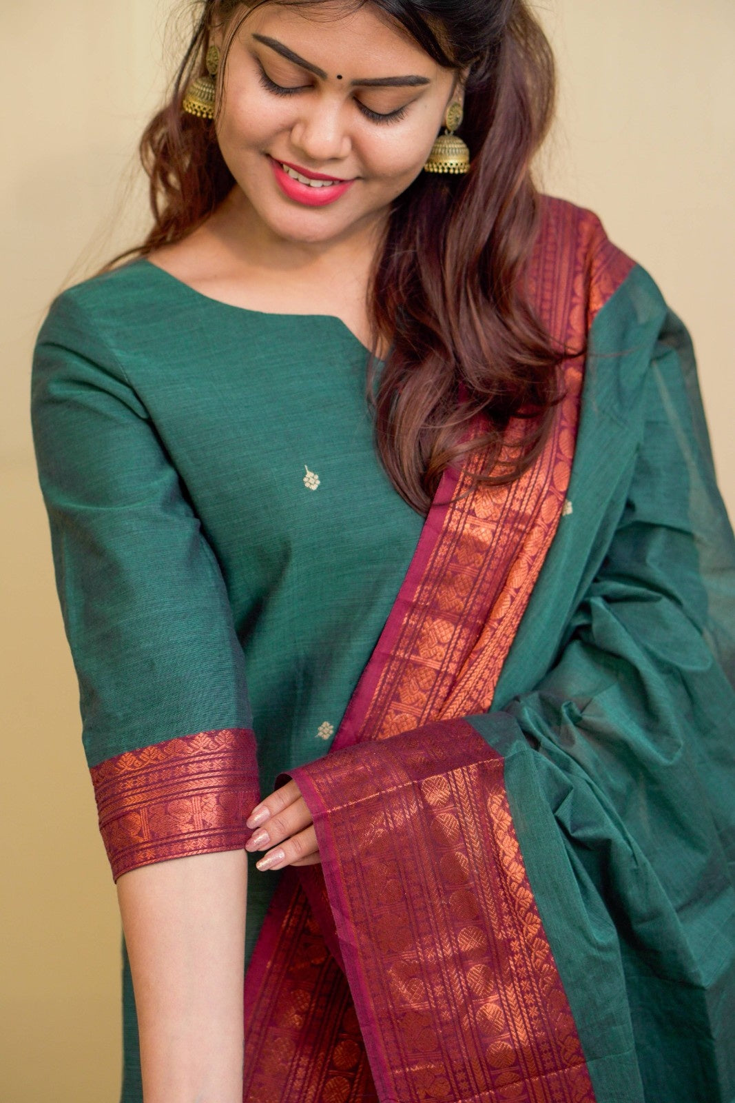 Geet - Kurti with dupatta in pure kanchi cotton in Teal color