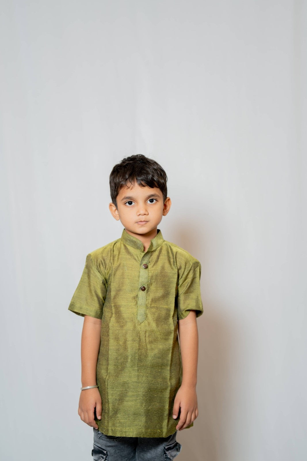 Prithvi - Classic Short Kurta in Green khadi fabric