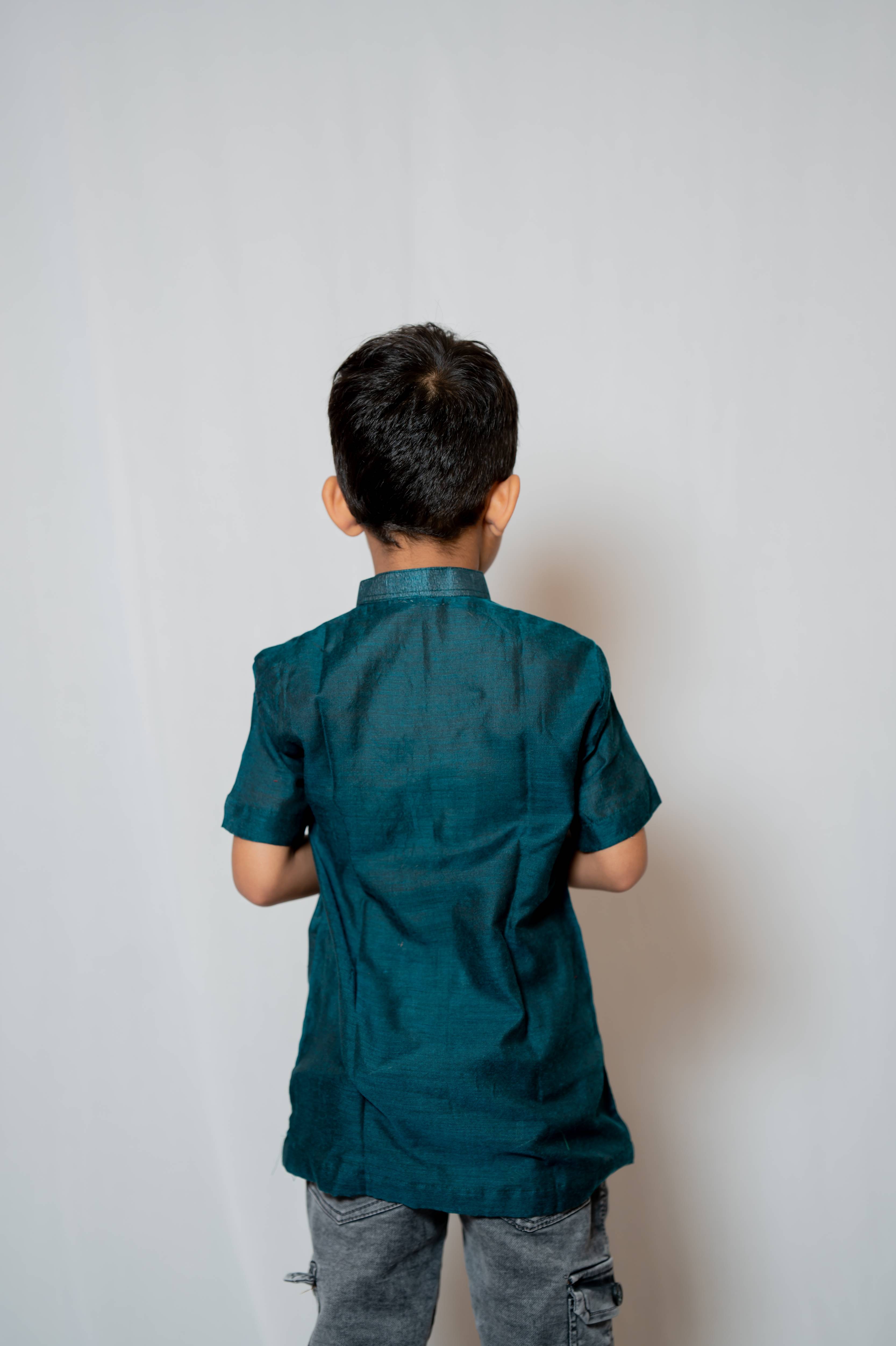 Prithvi - Classic Short Kurta in Teal khadi fabric