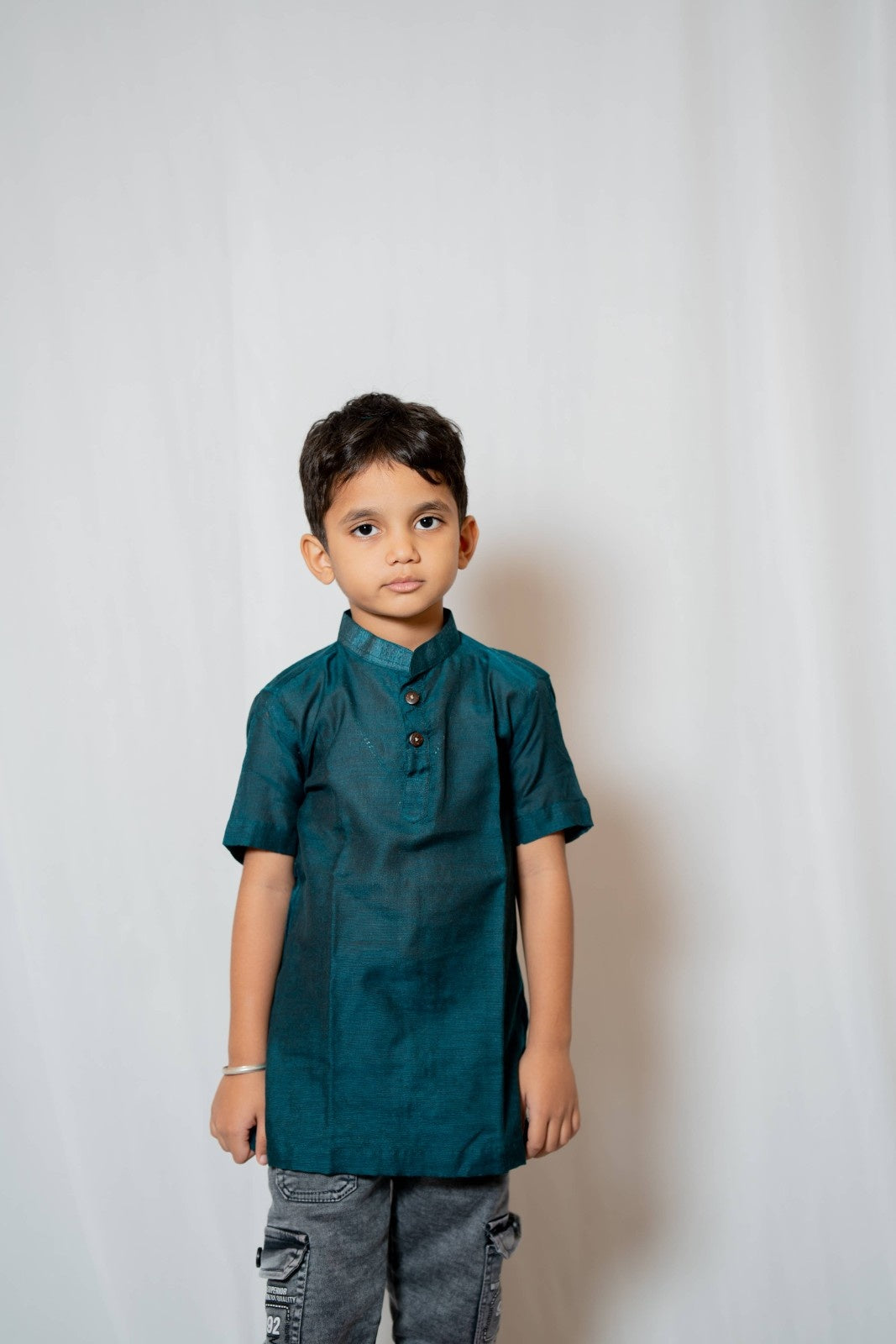 Prithvi - Classic Short Kurta in Teal khadi fabric