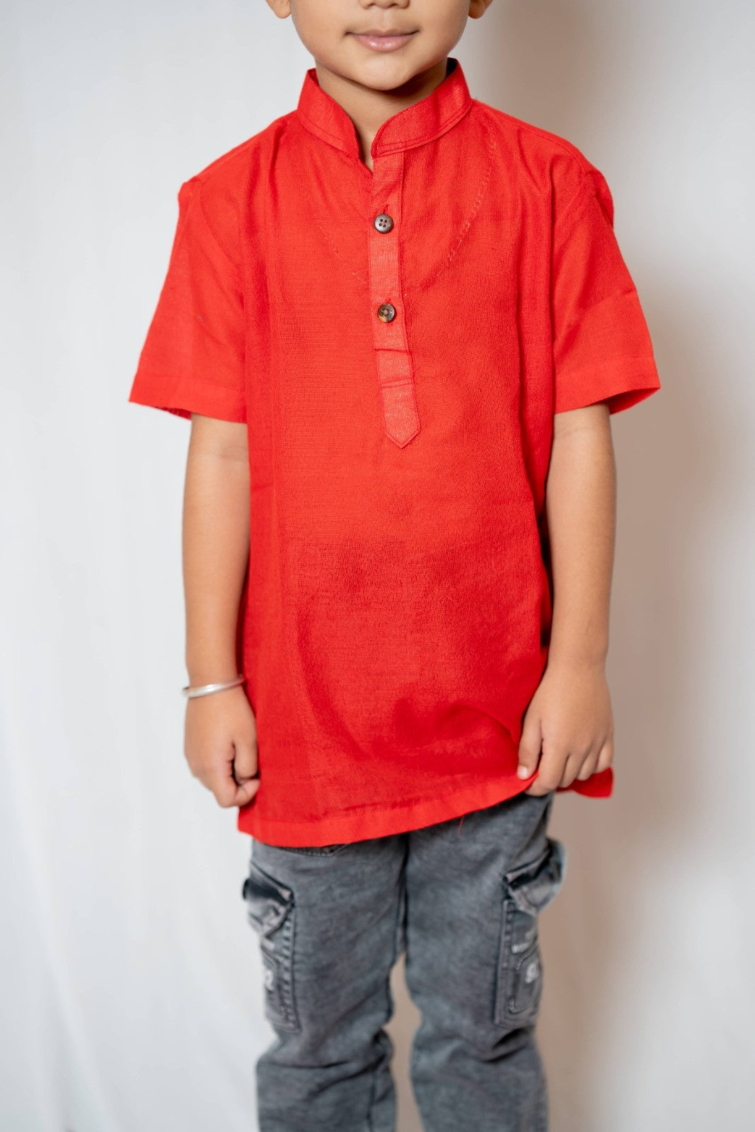 Prithvi - Classic Short Kurta in red khadi fabric