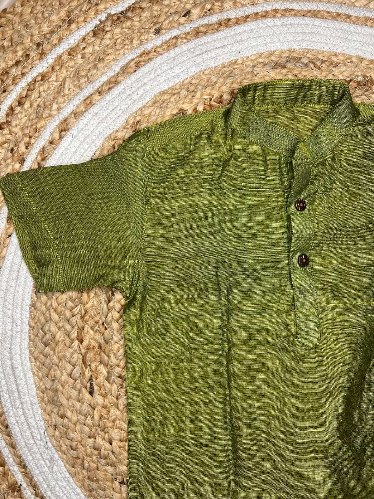 Prithvi - Classic Short Kurta in Green khadi fabric