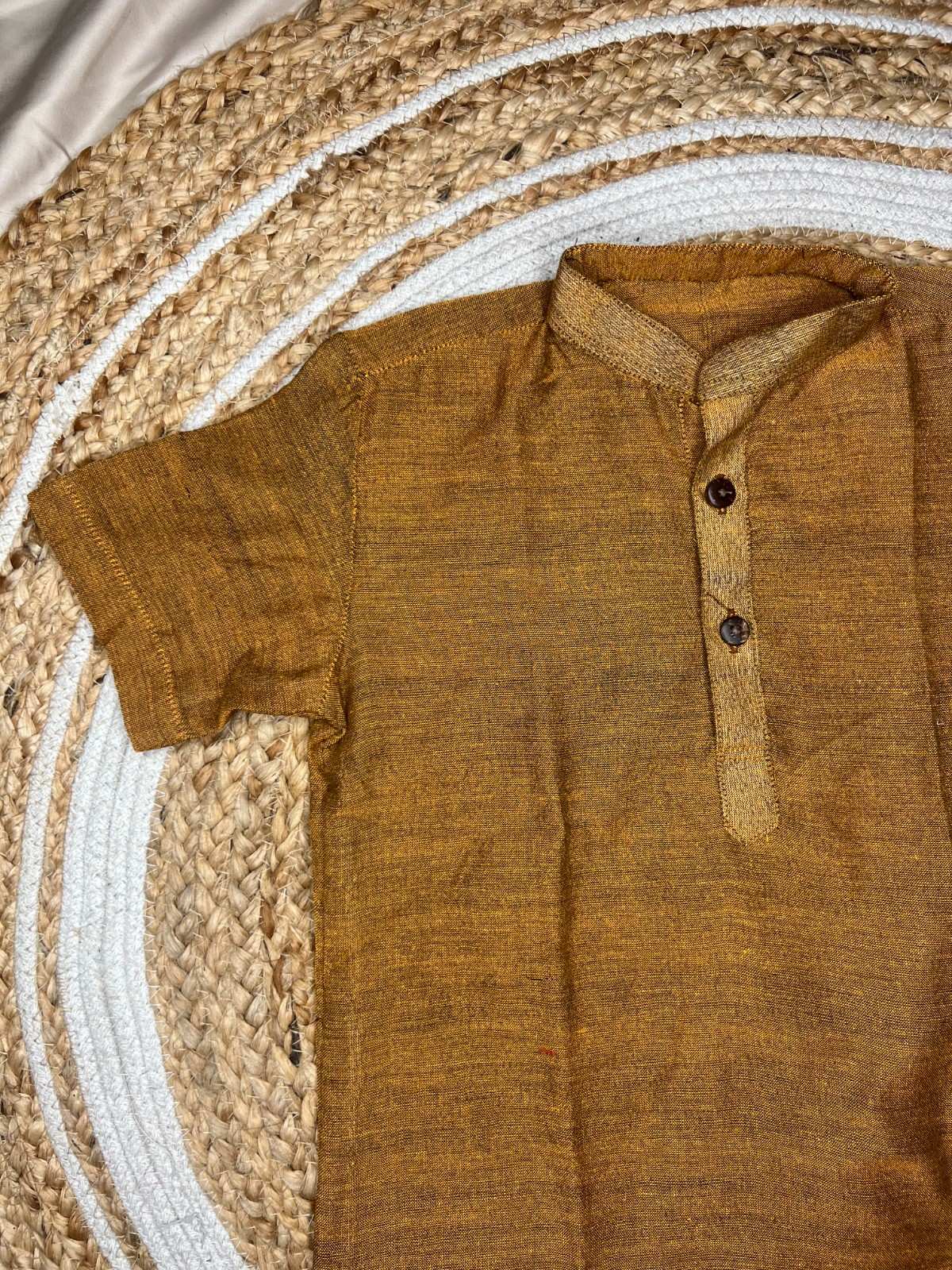 Prithvi - Classic Short Kurta in Brown Khadi fabric