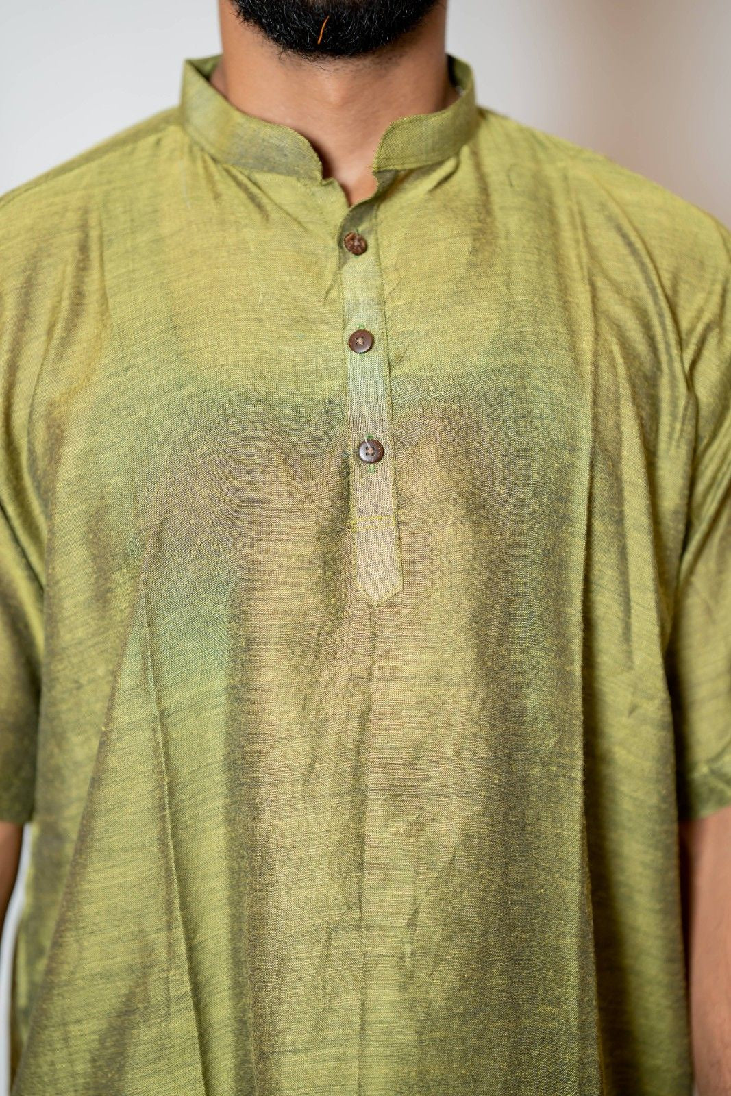 Prithvi - Classic Short Kurta in Green khadi fabric