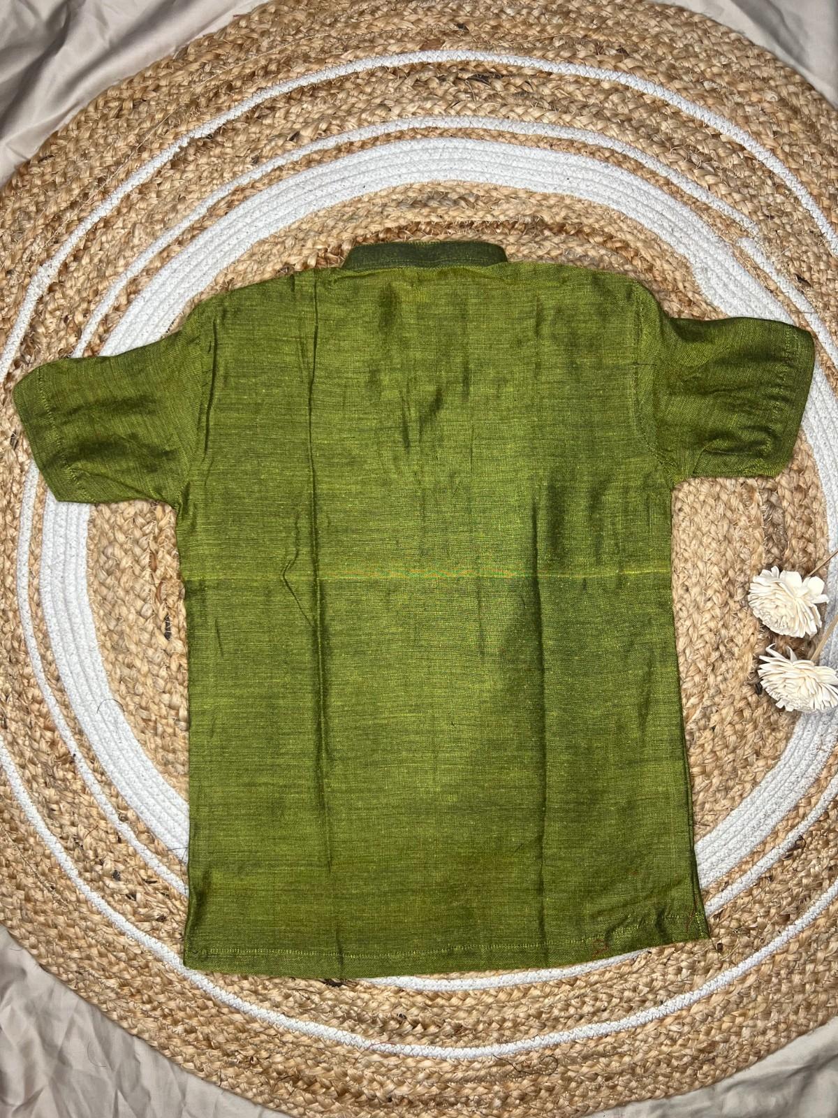 Prithvi - Classic Short Kurta in Green khadi fabric