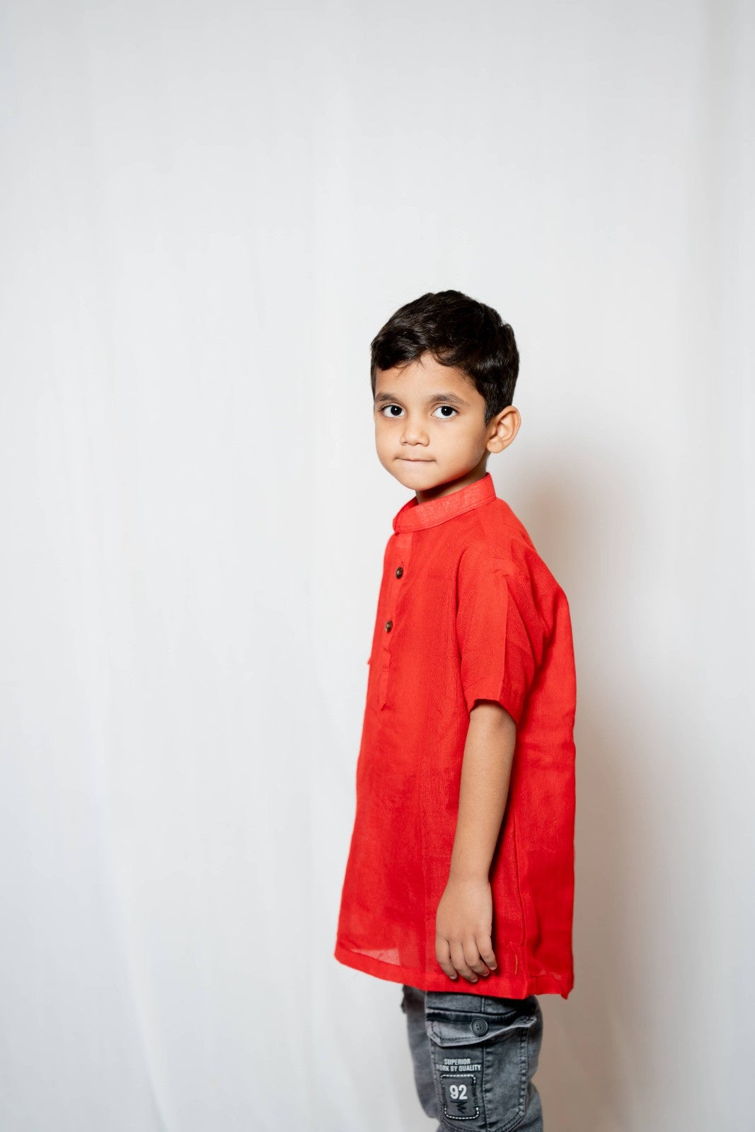 Prithvi - Classic Short Kurta in red khadi fabric