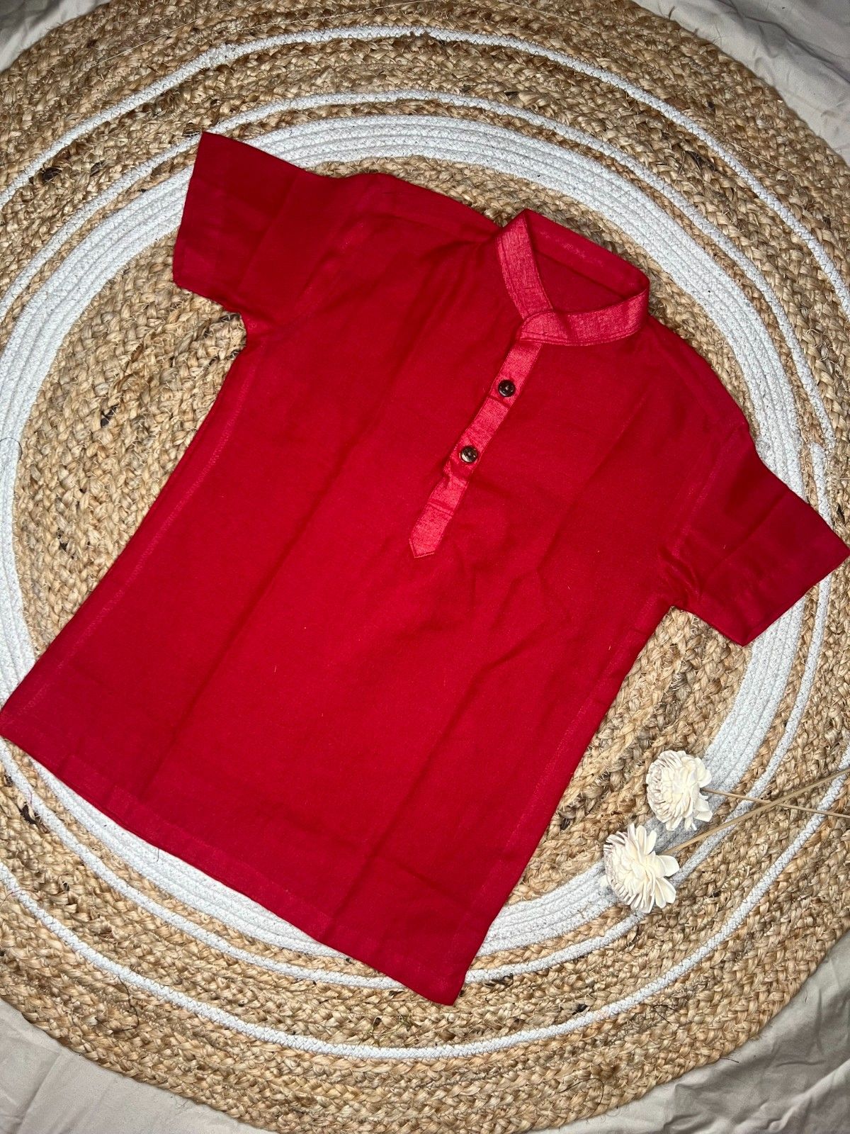 Prithvi - Classic Short Kurta in red khadi fabric