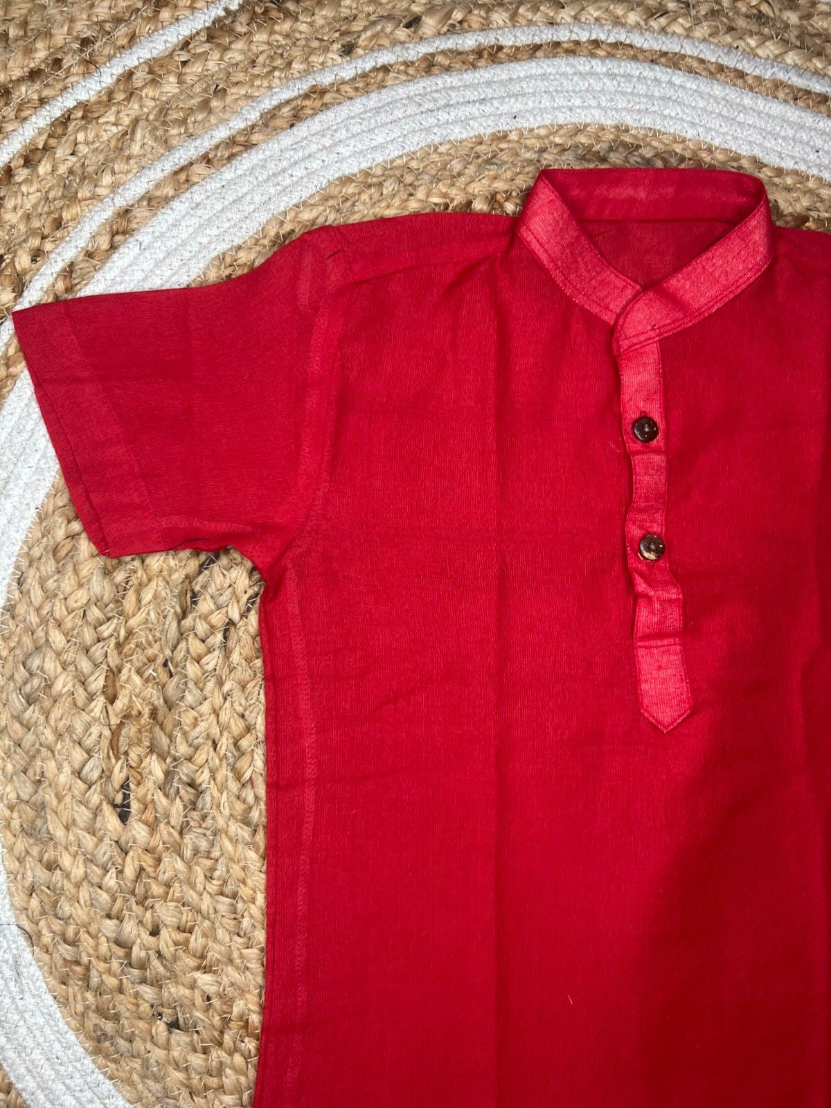 Prithvi - Classic Short Kurta in red khadi fabric