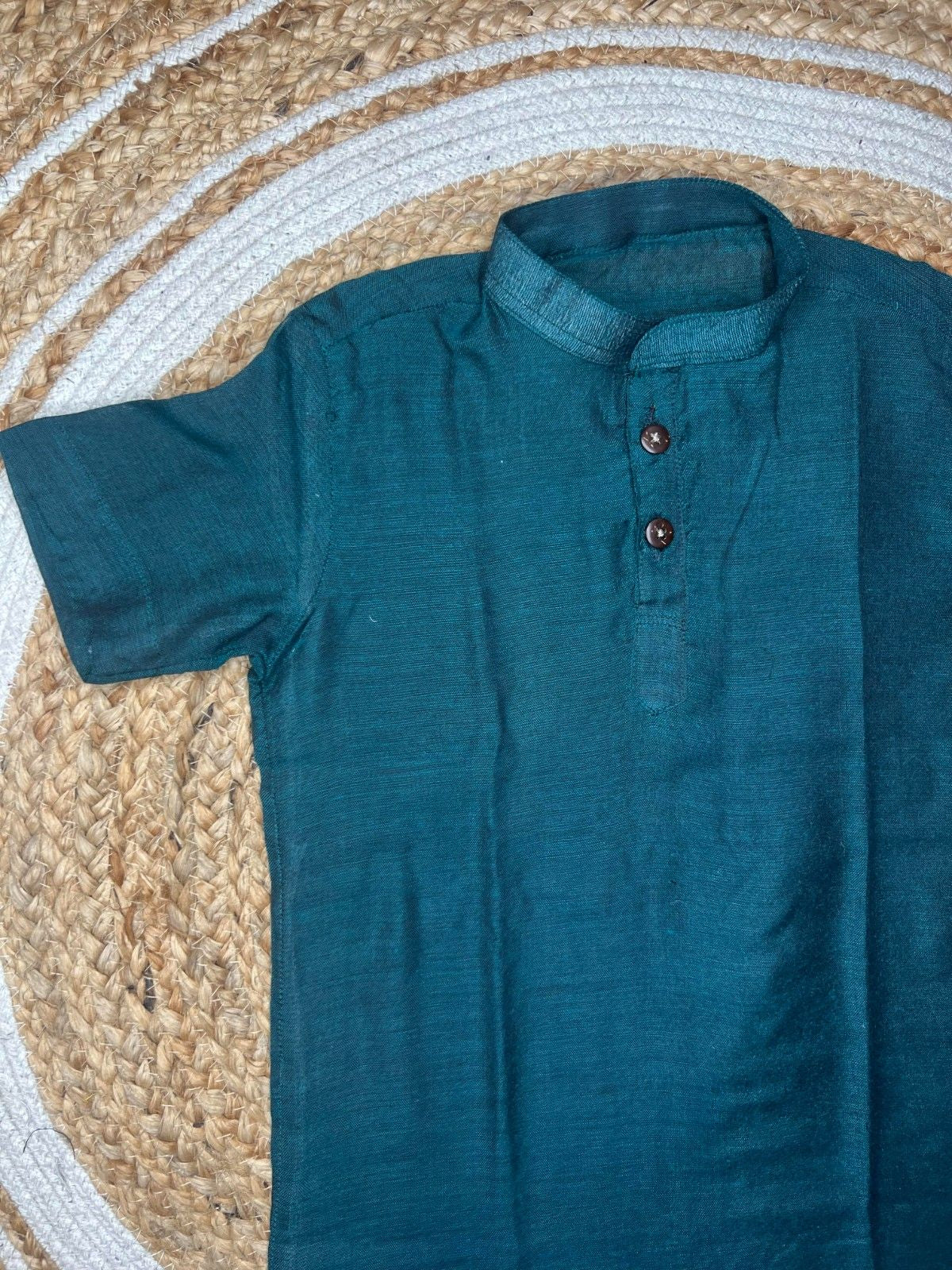 Prithvi - Classic Short Kurta in Teal khadi fabric