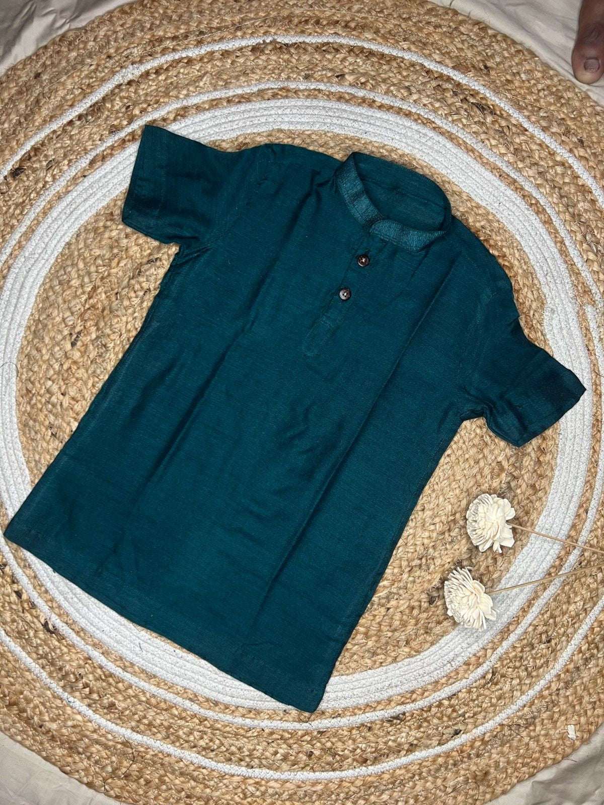 Prithvi - Classic Short Kurta in Teal khadi fabric