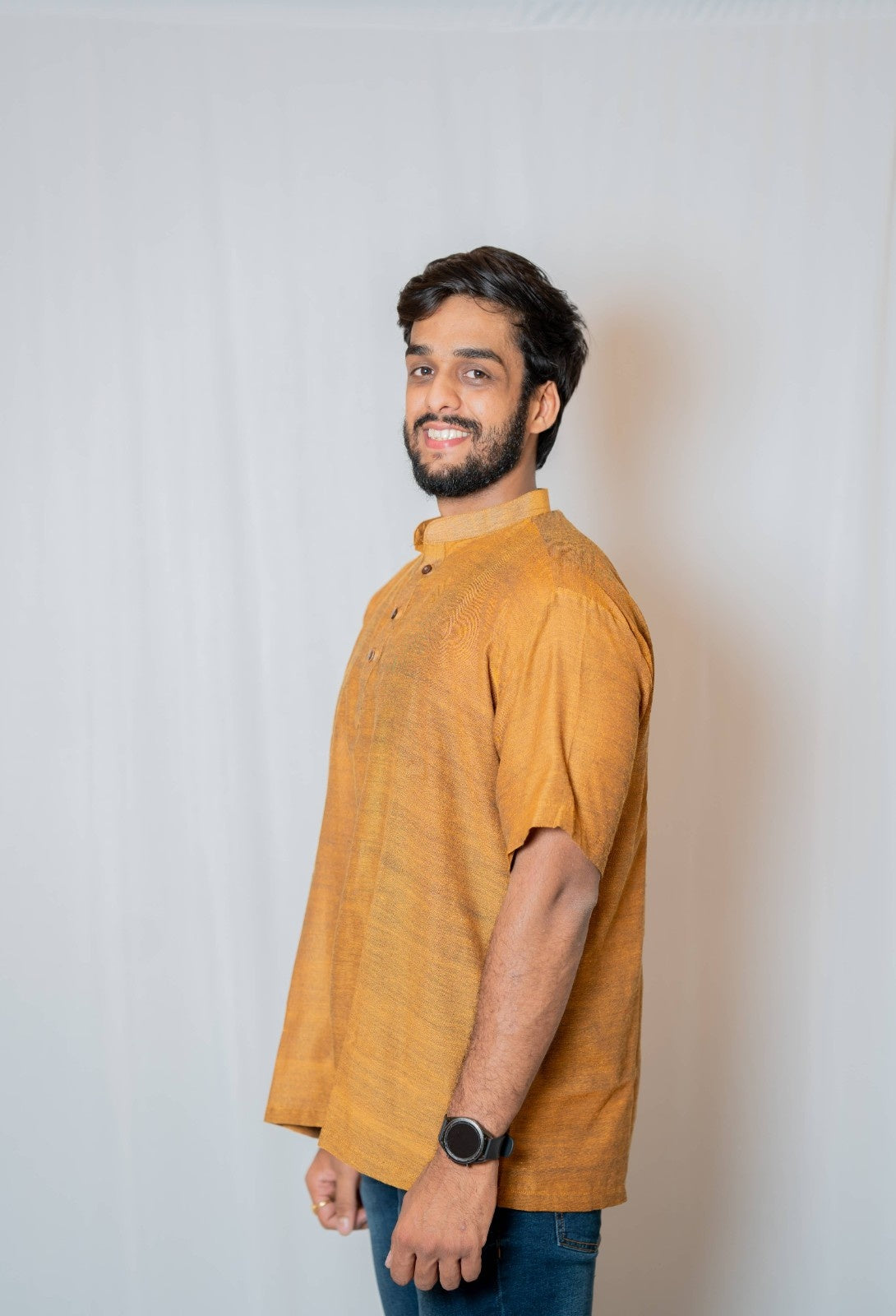 Prithvi - Classic Short Kurta in Brown Khadi fabric