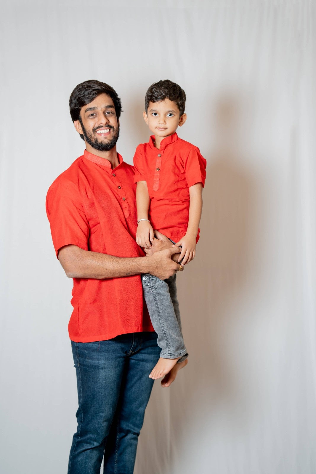 Prithvi - Classic Short Kurta in red khadi fabric